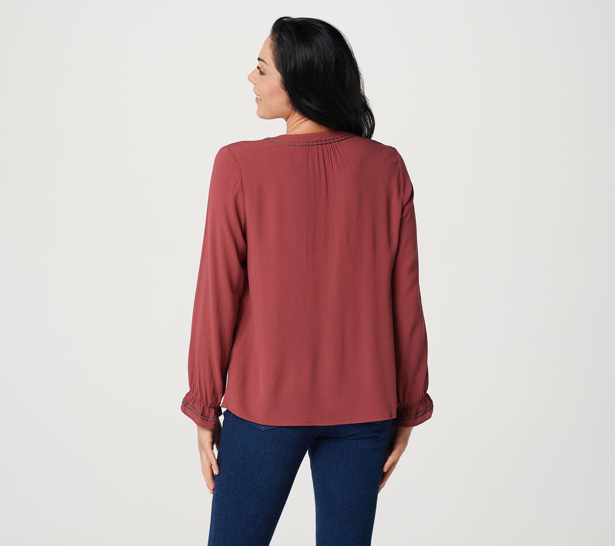 "As Is" Denim & Co. Naturals Henley Blouse with Stitching Details