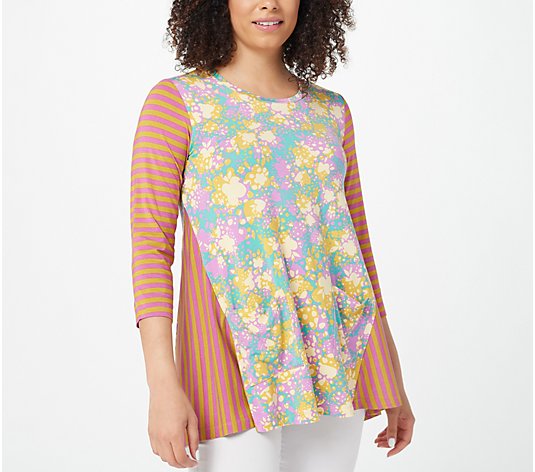 LOGO by Lori Goldstein Rayon 230 Top with Striped Sleeves