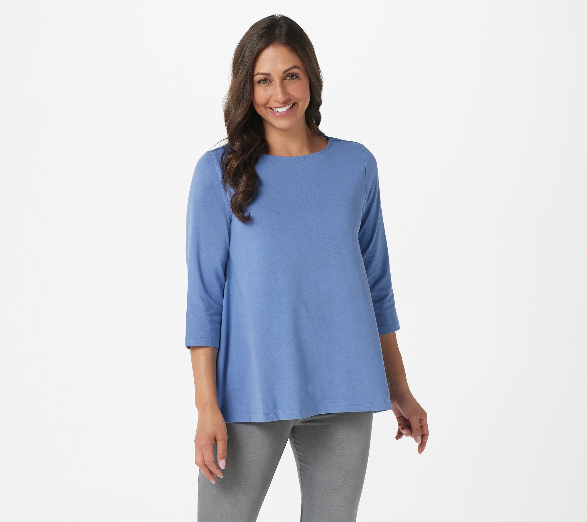 "As Is" Denim & Co. Essentials Boatneck 3/4 Sleeve Swing Top