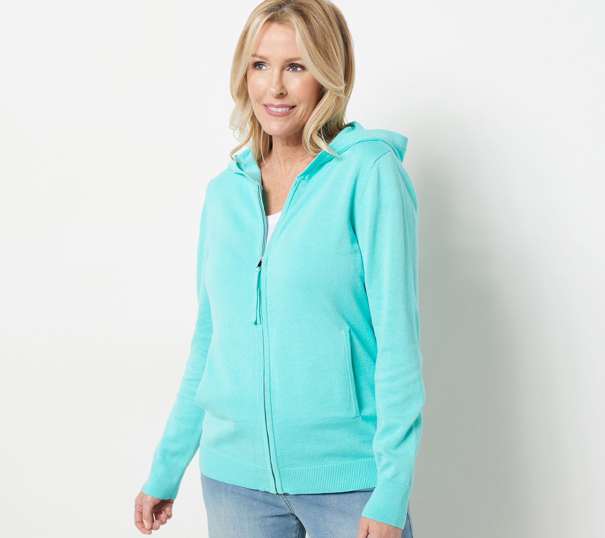 Belle by Kim Gravel Zip-Front Hooded Sweater with Pockets - QVC.com