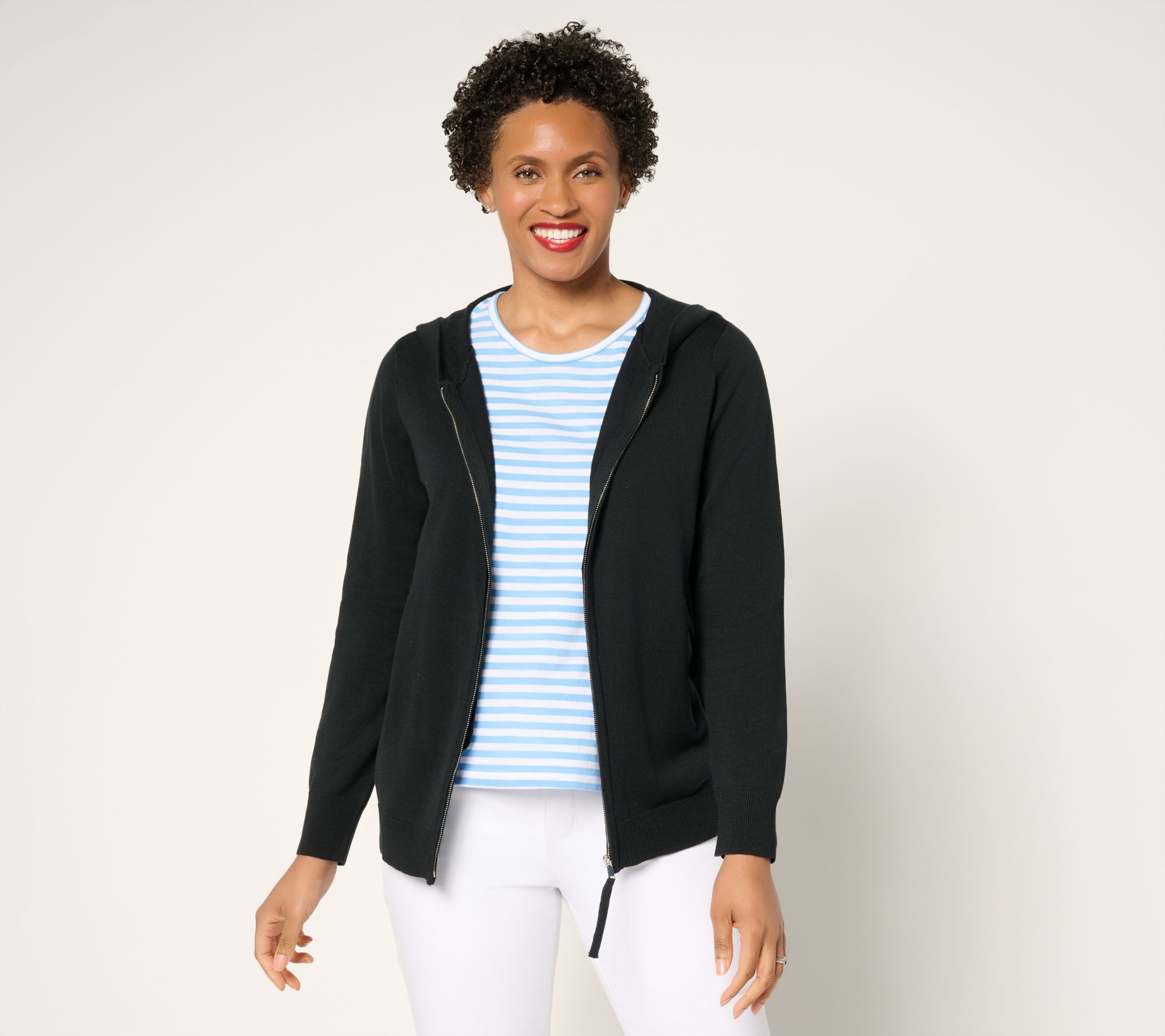 Belle by Kim Gravel Zip-Front Hooded Sweater with Pockets