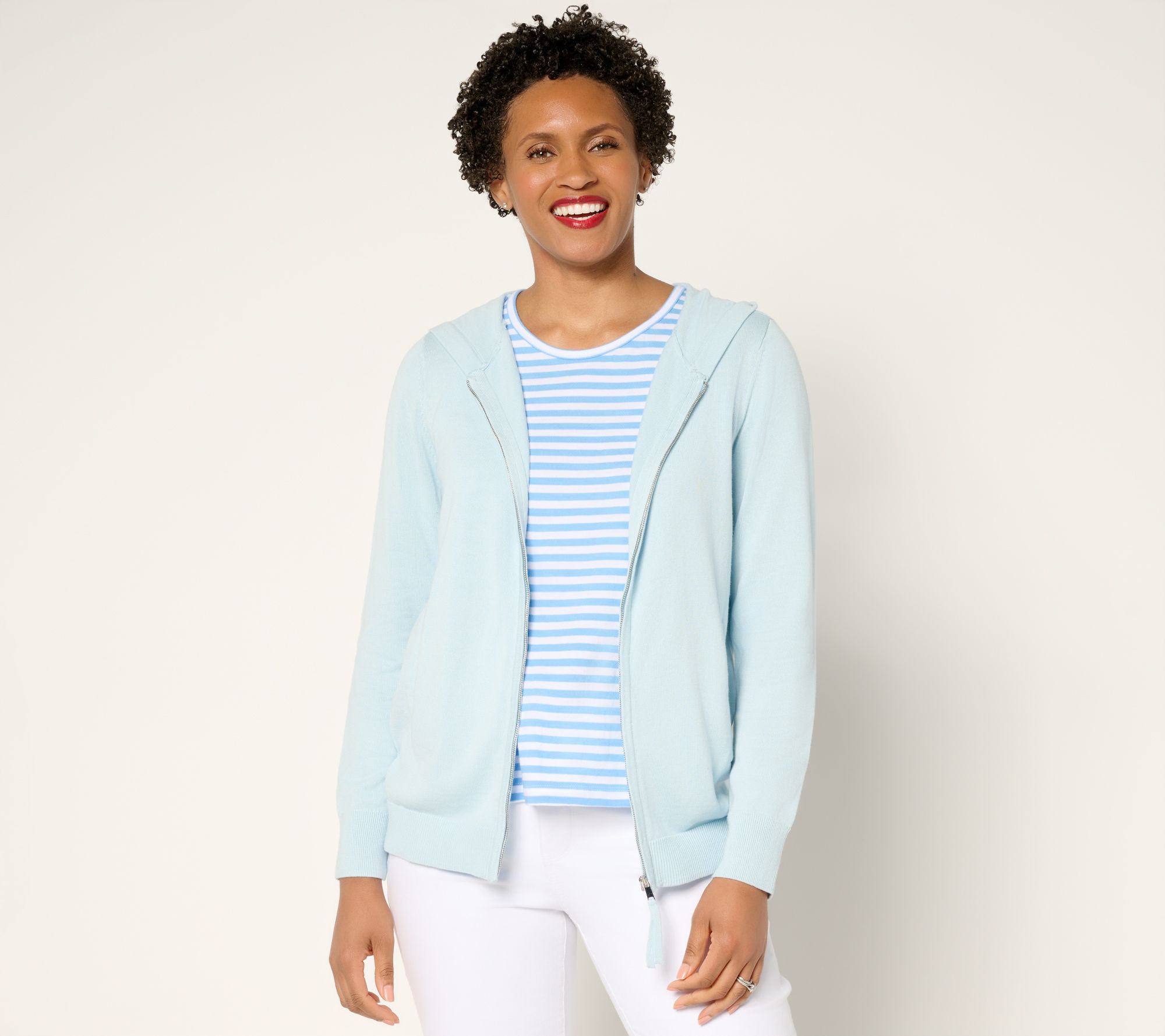 Belle by Kim Gravel Zip-Front Hooded Sweater with Pockets
