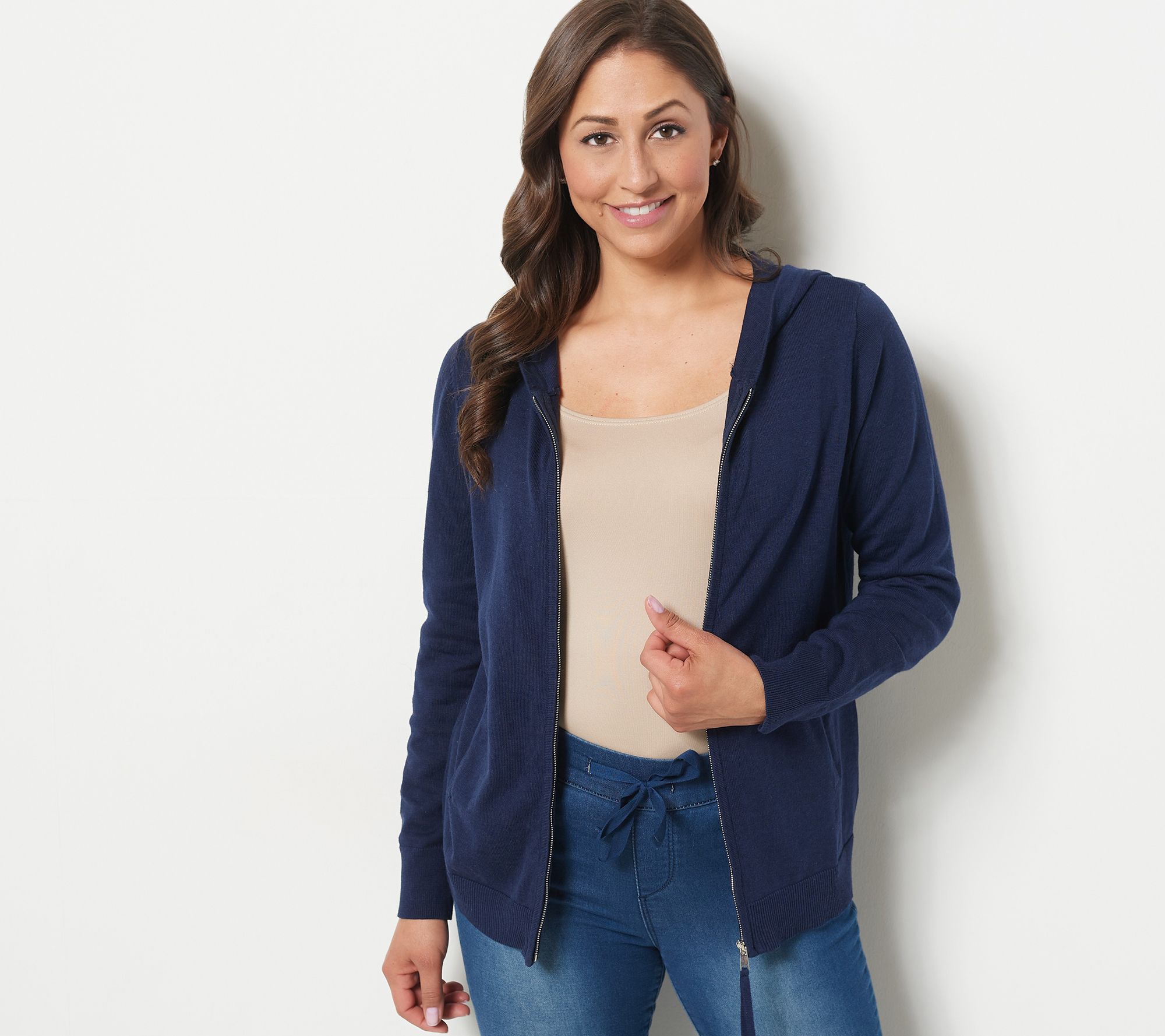 Belle by Kim Gravel Zip-Front Hooded Sweater with Pockets