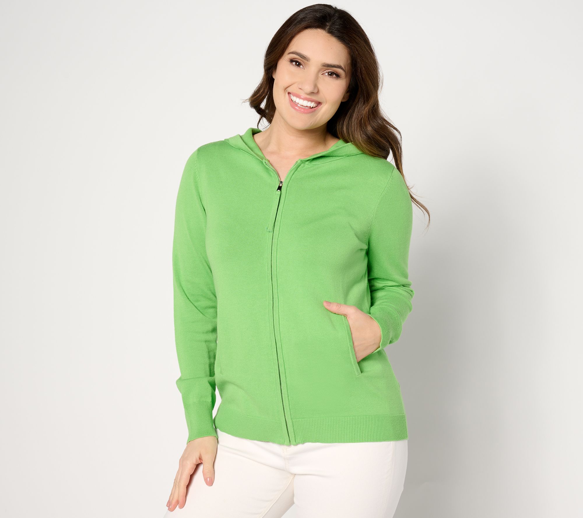 Belle by Kim Gravel Zip-Front Hooded Sweater with Pockets