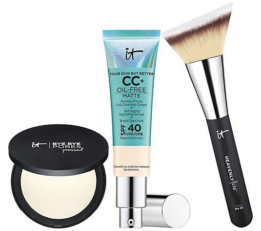 IT Cosmetics SPF 40 CC Cream Oil Free & Setting Powder w/ Luxe Brush
