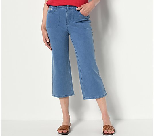 Quacker Factory DreamJeannes 5-Pocket Fly-Front Flare Crop Pant
