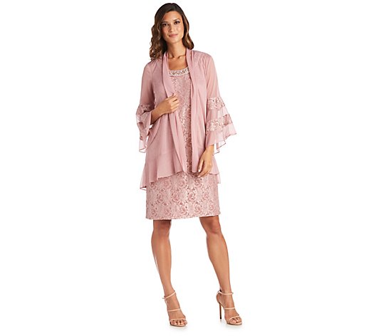 R&M Richards Chiffon Jacket and Dress with BellSleeves