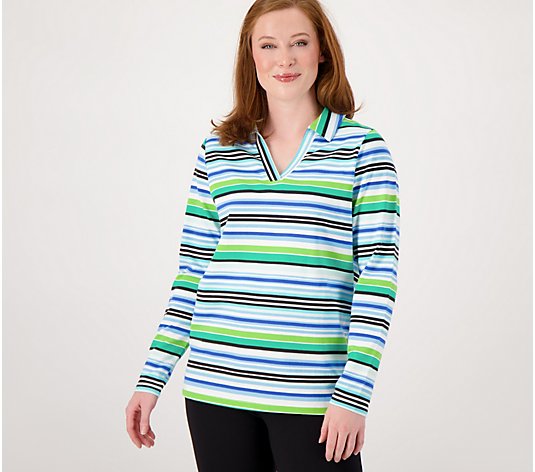 Sport Savvy Printed French Terry Collared Vneck Pullover