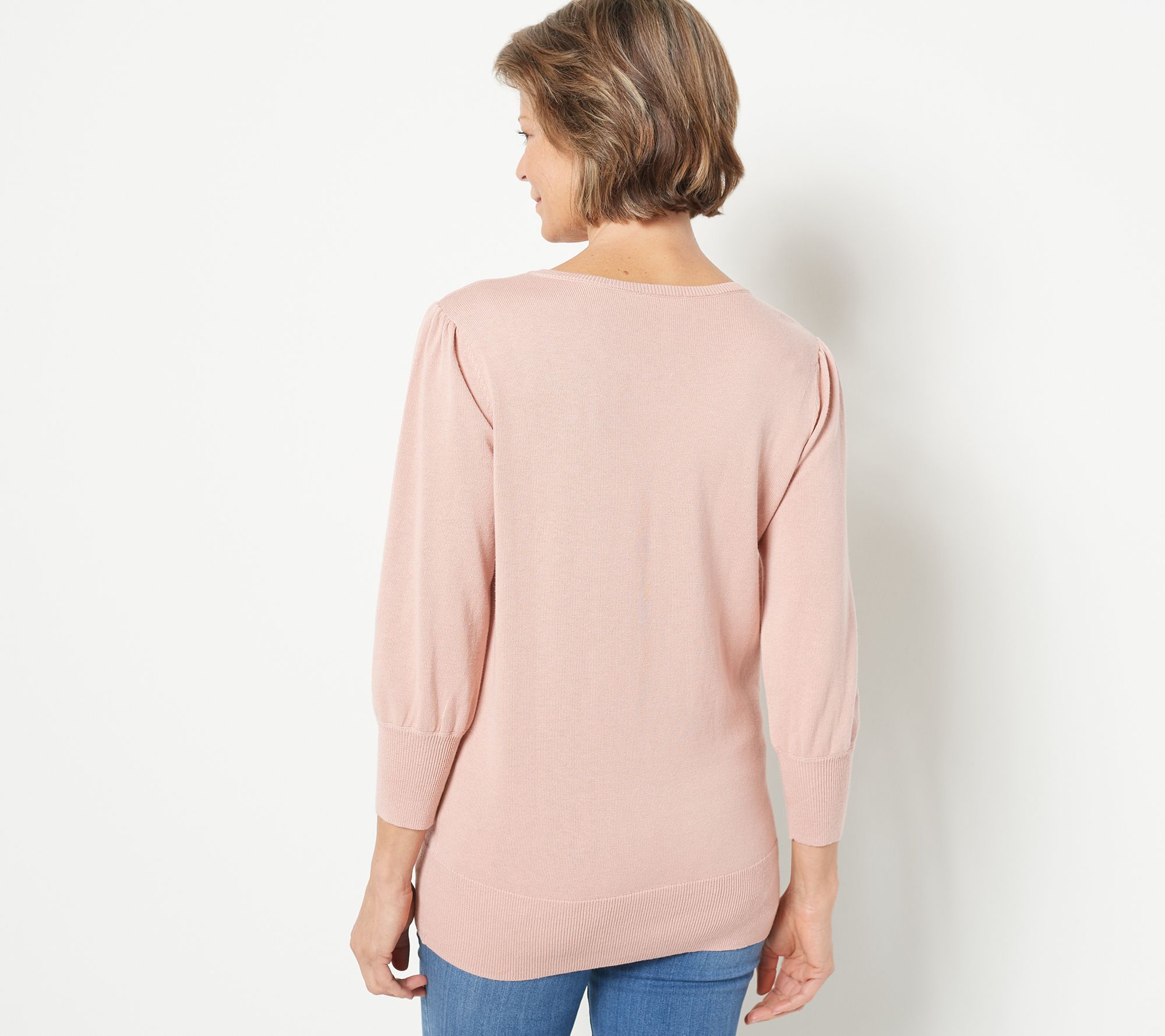 As Is Belle By Kim Gravel Puff Sleeve V Neck Sweater