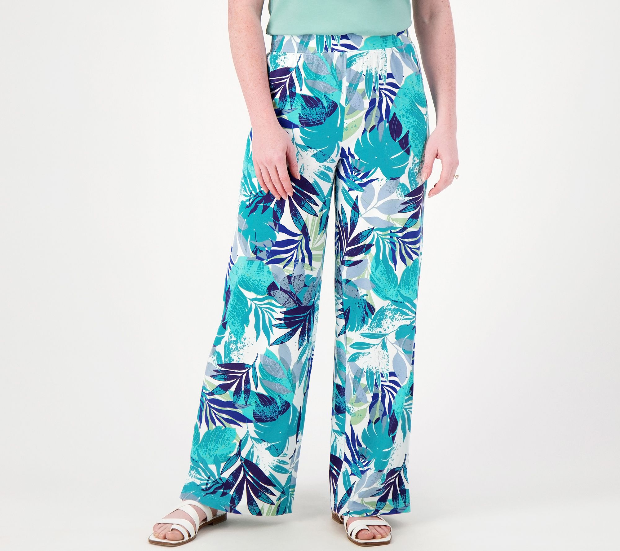 Denim & Co. Beach Jersey Regular Wide Leg Full Length Pant
