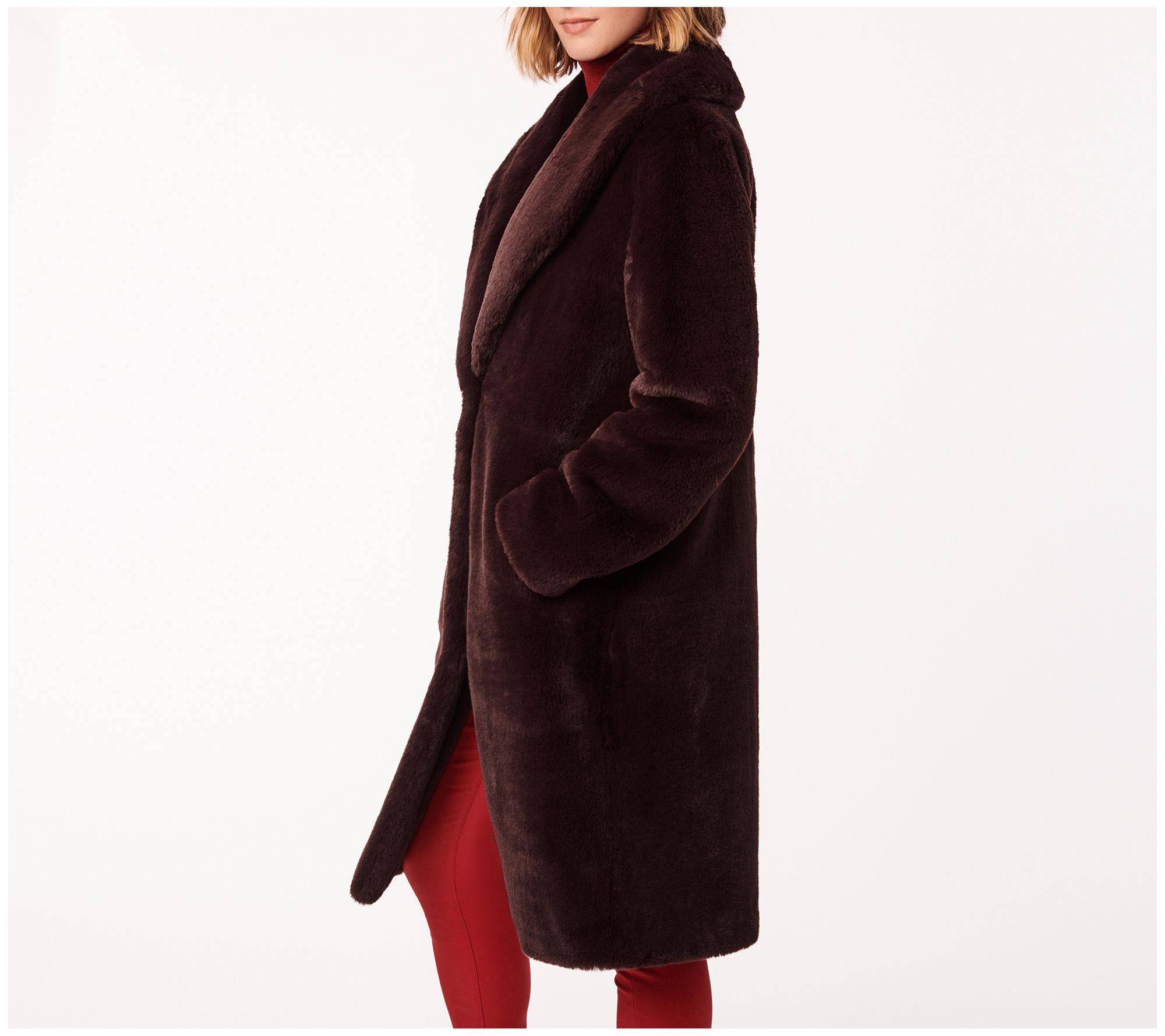 Bernardo Long Shawl Collar Faux Fur Coat - QVC.com