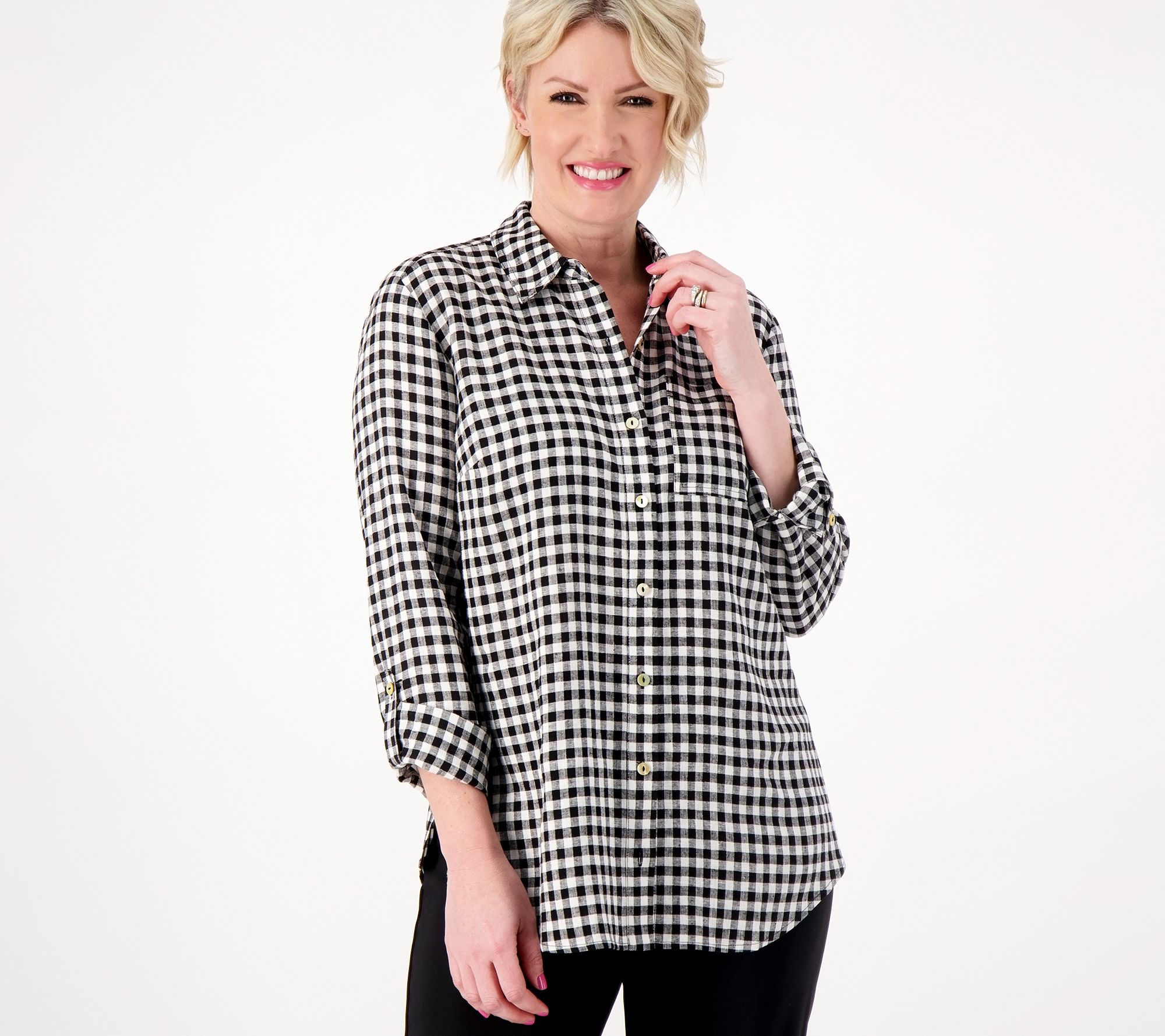 Susan Graver Regular Pure Linen Blend Button Front Shirt