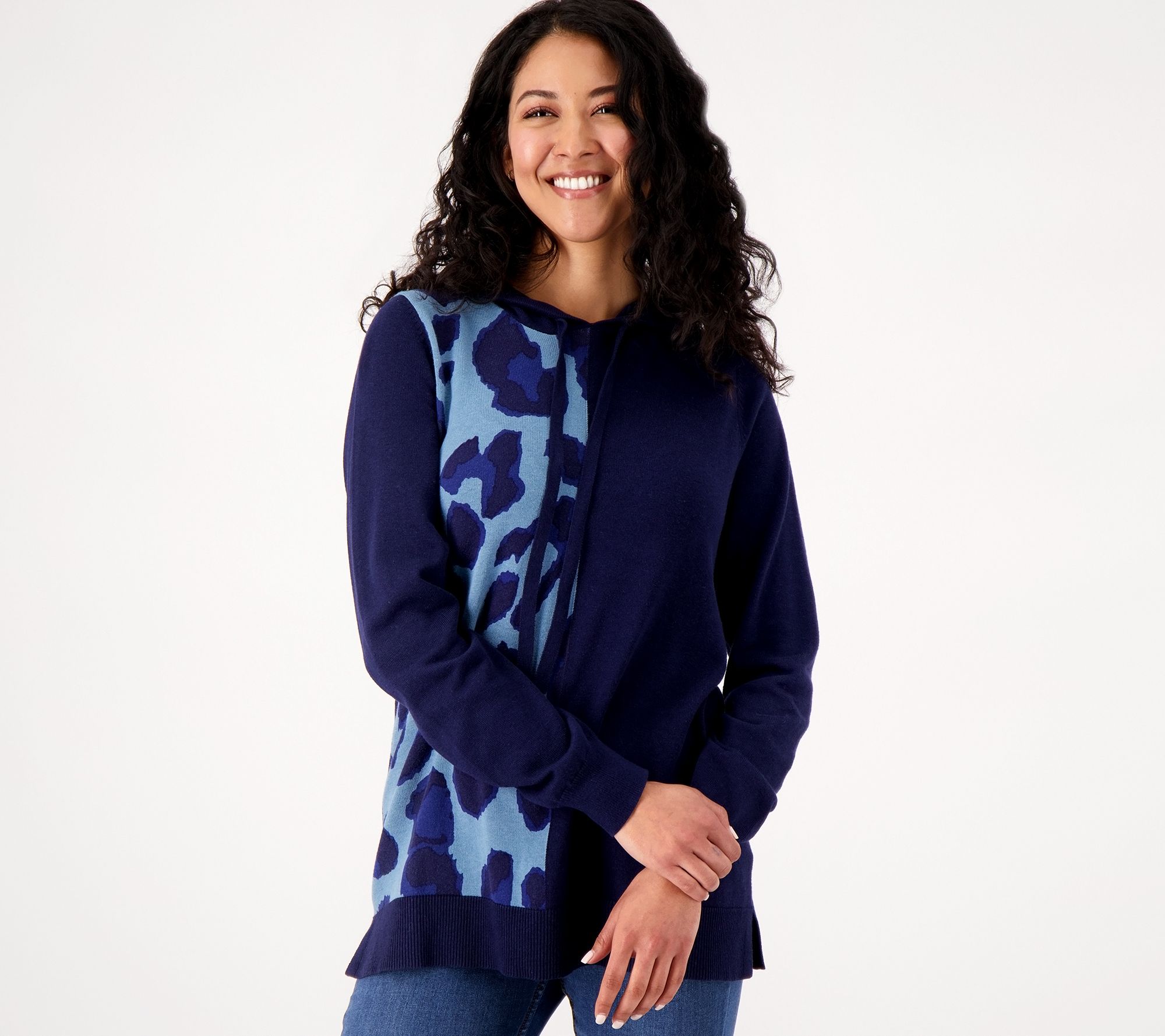 "As Is" Belle by Kim Gravel Animal Color Blocked Hooded Sweater