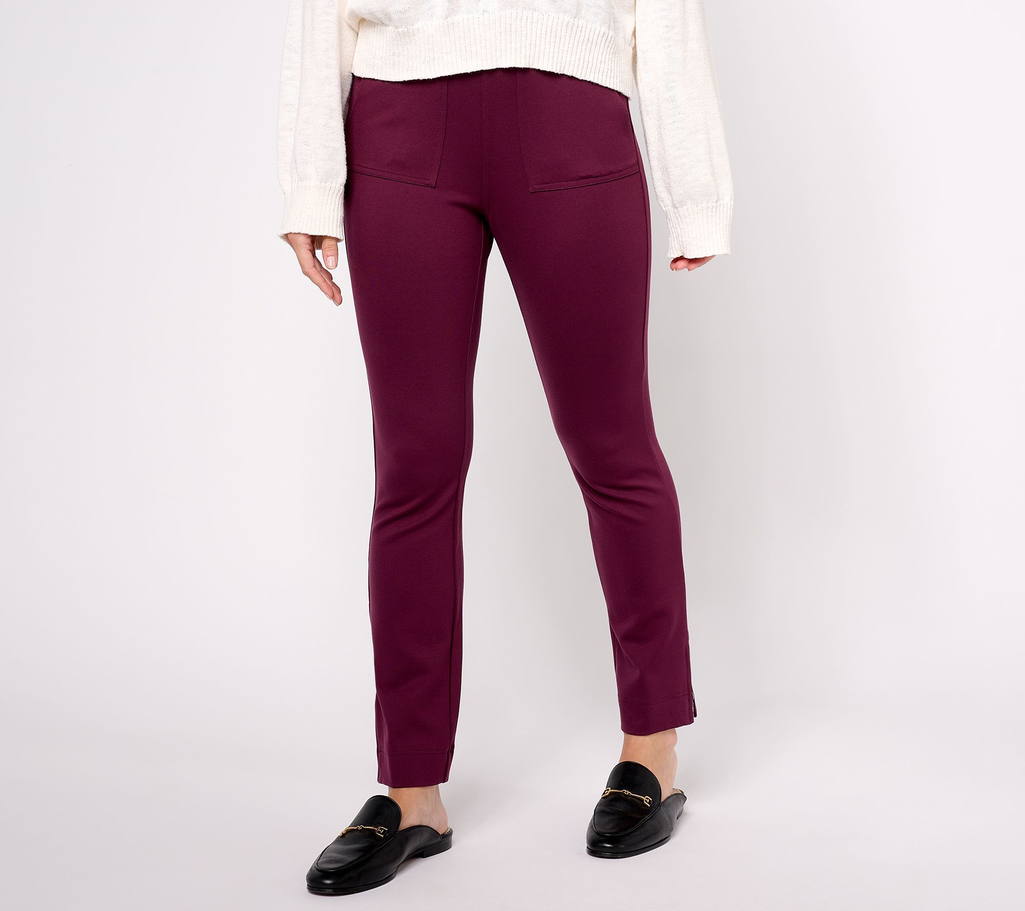 Susan Graver, Pants & Jumpsuits, New Qvc Susan Graver Regular Ponte Knit  Leggings With Seam Detail Brown Large