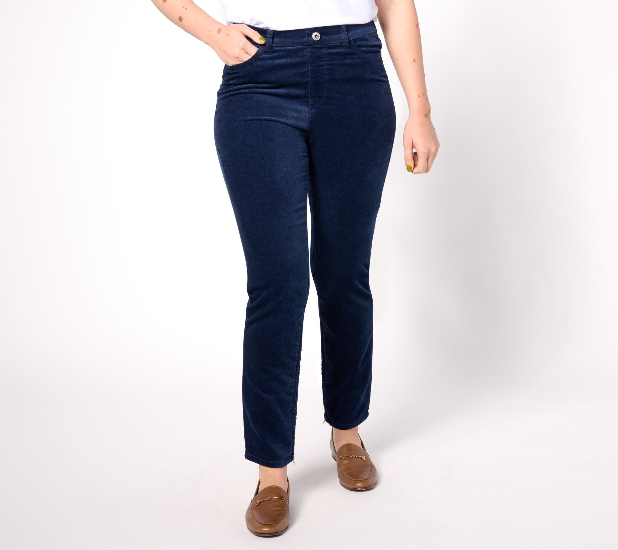Denim & Co. Adaptive Full Length Slim Straight Velveteen Pant