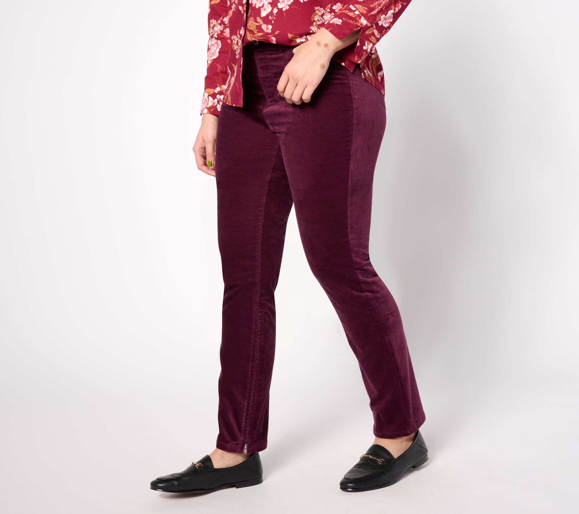 Denim & Co. Adaptive Full Length Slim Straight Velveteen Pant