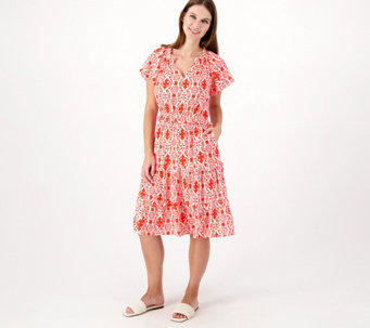 "As Is" Destination 365 Petite Printed Flutter Sleeve Tiered Dress