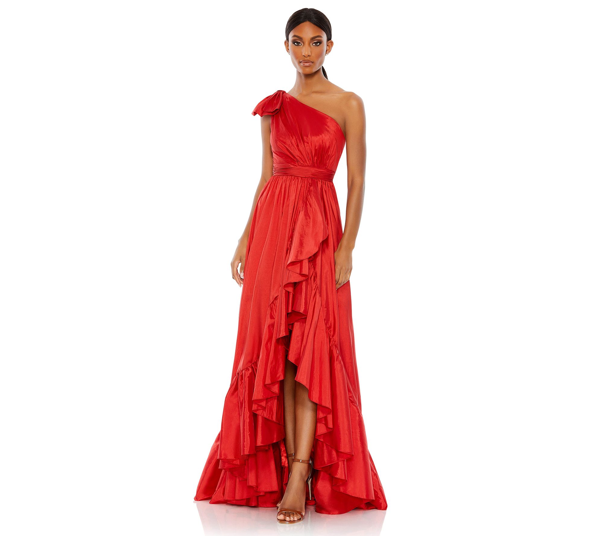 Mac Duggal Asymmetrical Ruffle Hem One ShoulderGown with Bow - QVC.com