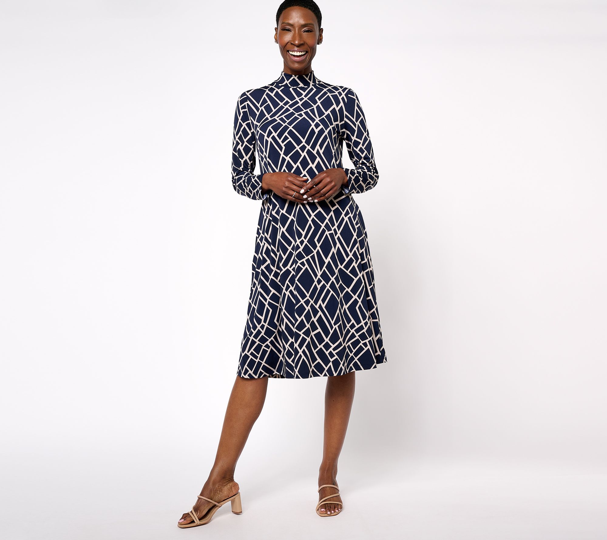 "As Is" Susan Graver Petite Liquid Knit A-Line Mock Neck Dress