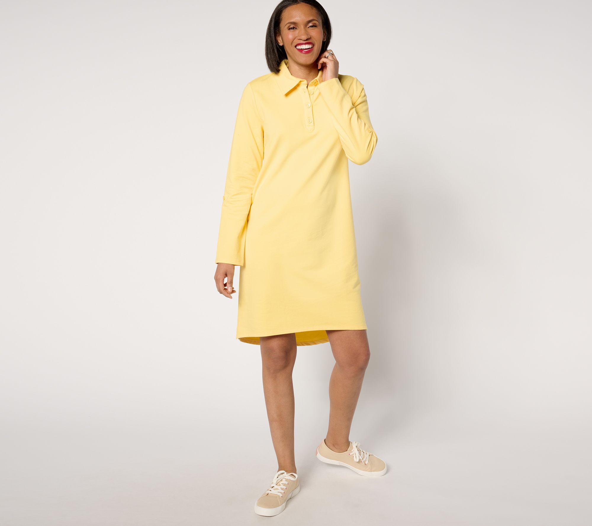 Sport Savvy Petite Roll Sleeve Henley Polo Dress