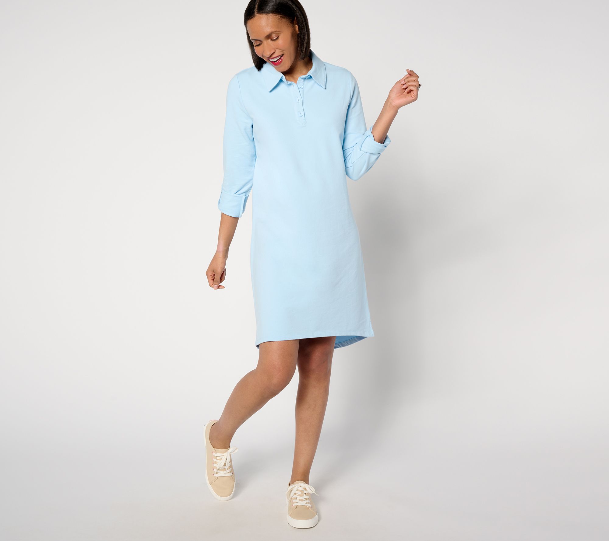 Sport Savvy Petite Roll Sleeve Henley Polo Dress