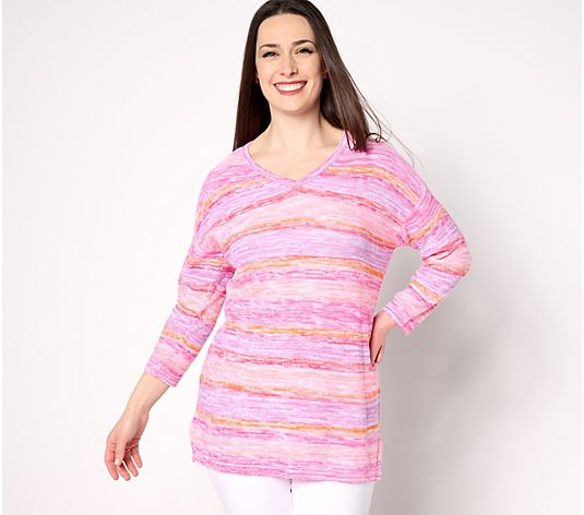 Denim & Co. Striped V-Neck 3/4-Sleeve Sweater - QVC.com Denim & Co. Striped V-Neck 3/4-Sleeve Sweater - QVC.com