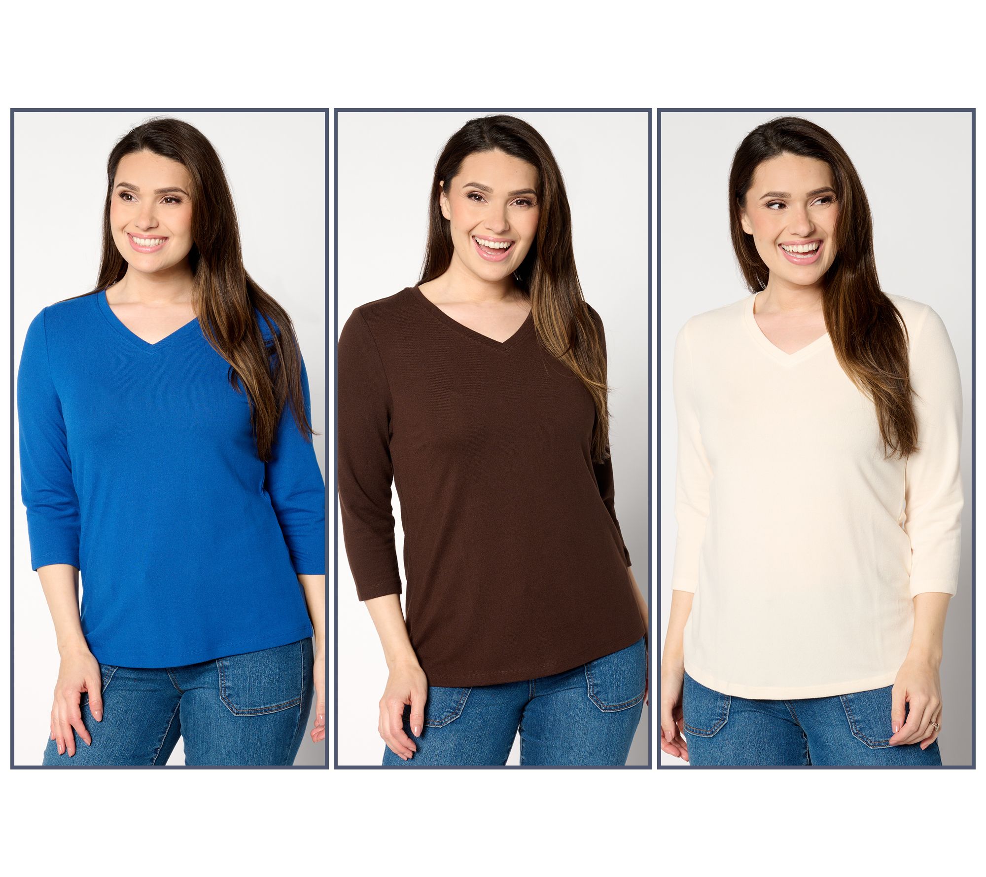 Denim & Co. Essentials Heavenly Jersey 3-Pack 3/4 Sleeve Tops