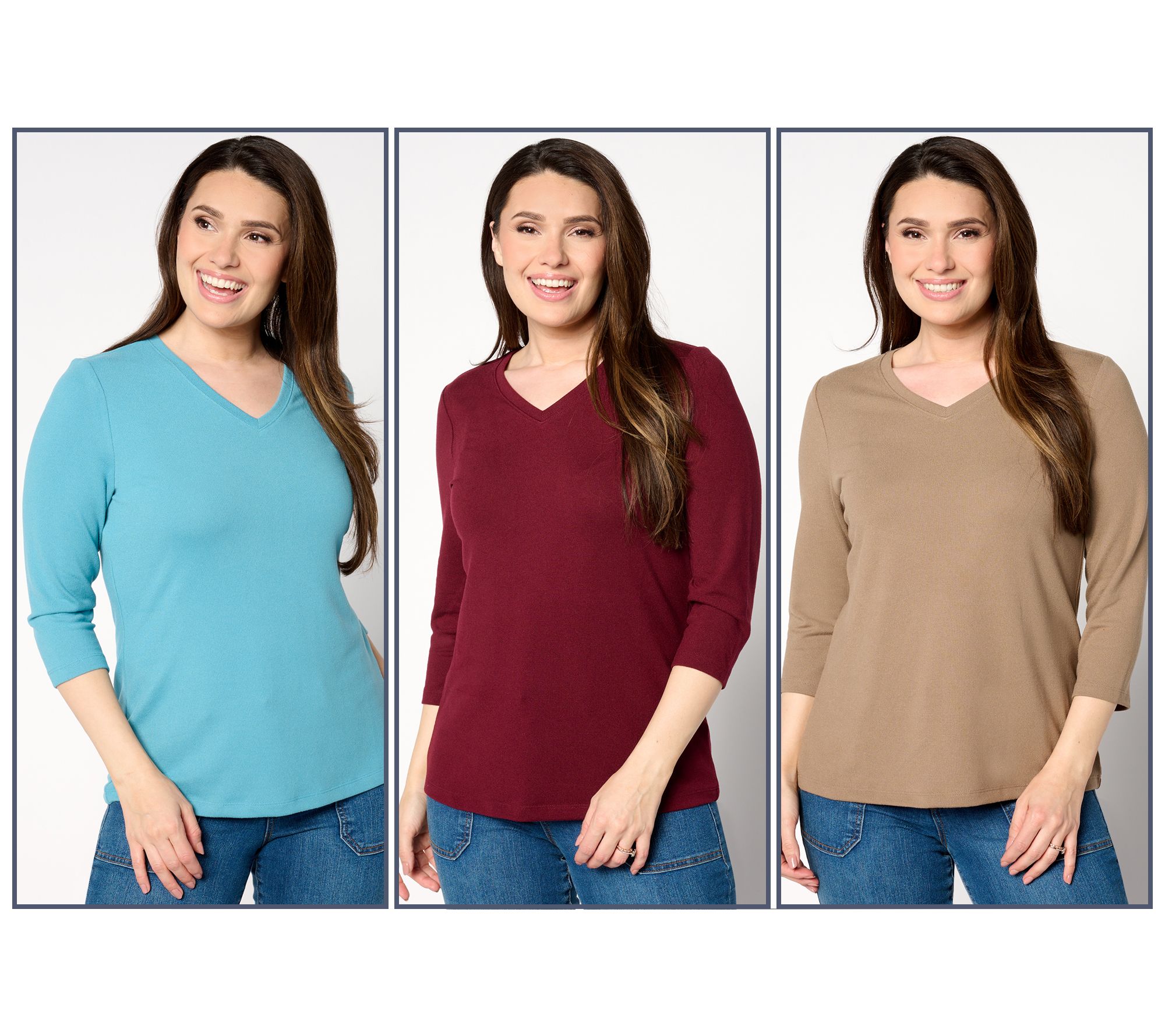 Denim & Co. Essentials Heavenly Jersey 3-Pack 3/4 Sleeve Tops