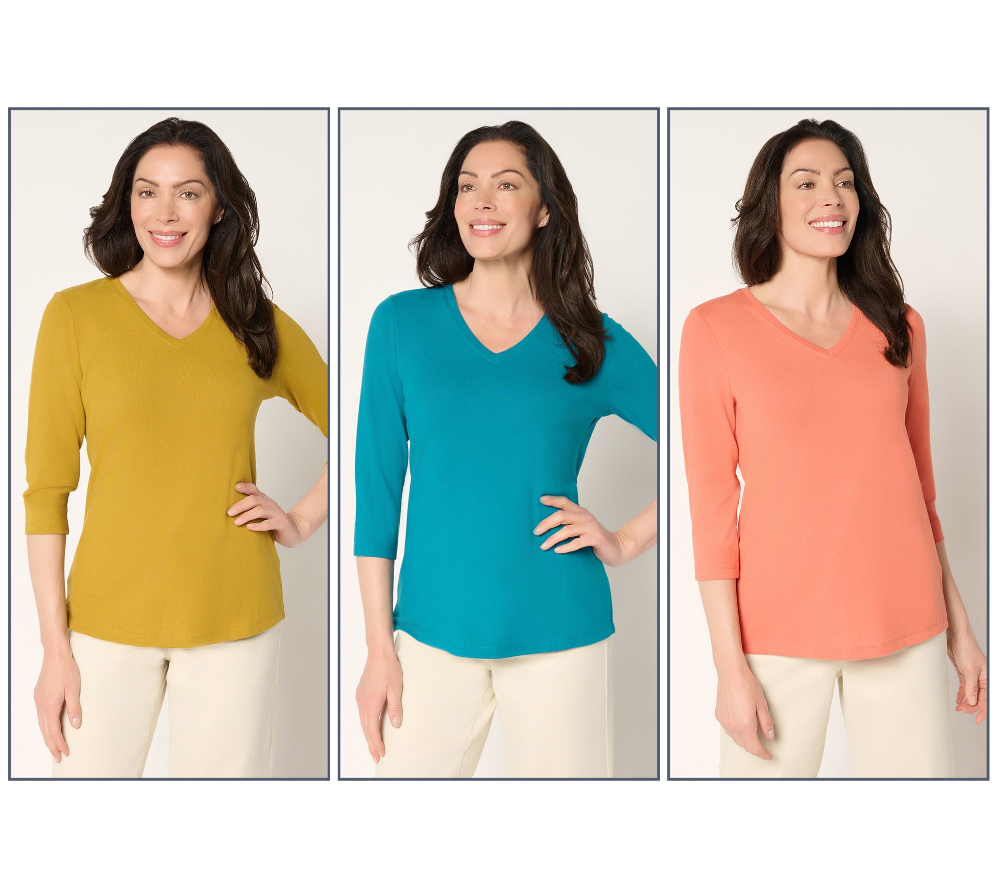 Denim & Co. Essentials Heavenly Jersey 3-Pack 3/4 Sleeve Tops