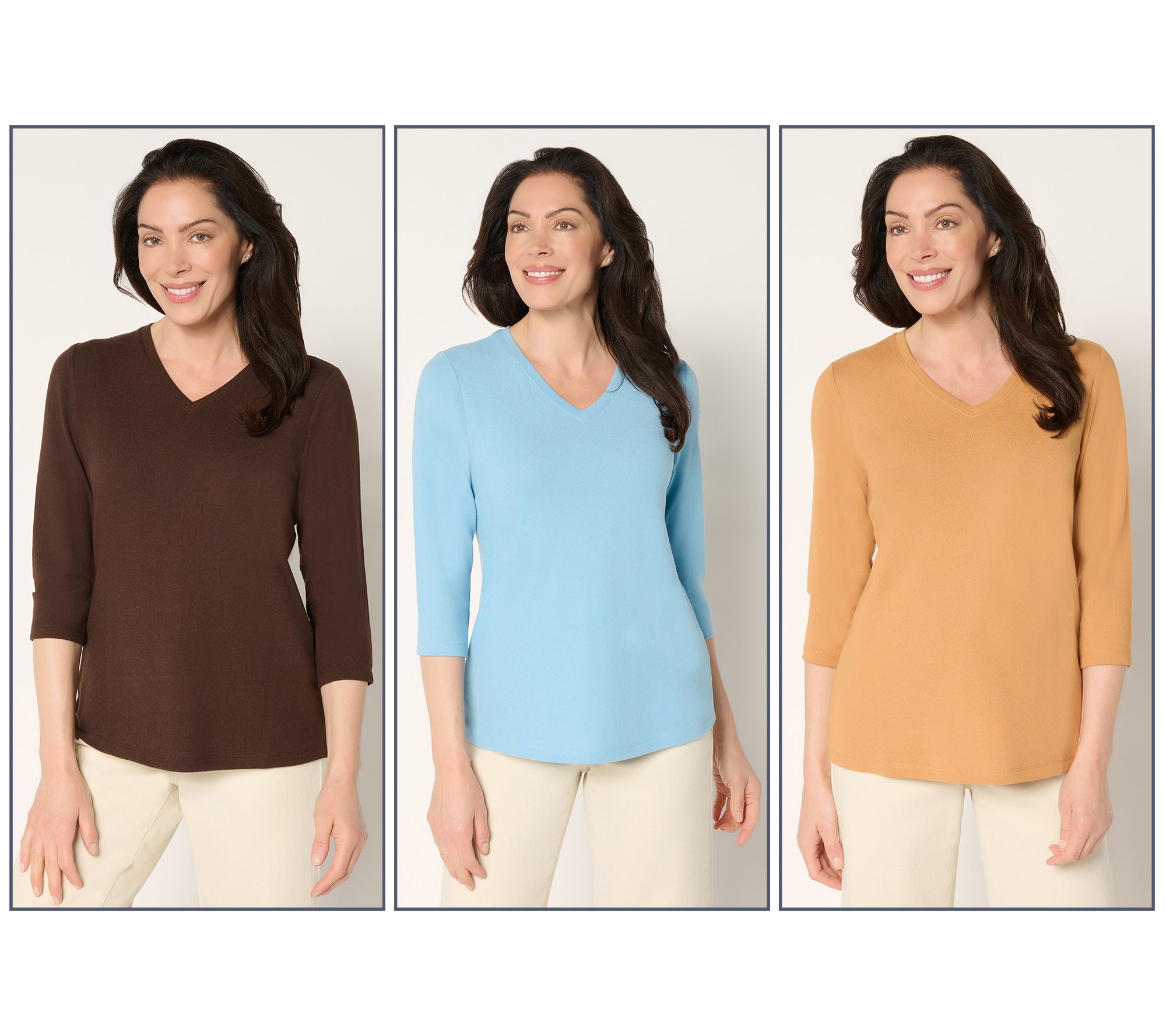 Denim & Co. Essentials Heavenly Jersey 3-Pack 3/4 Sleeve Tops