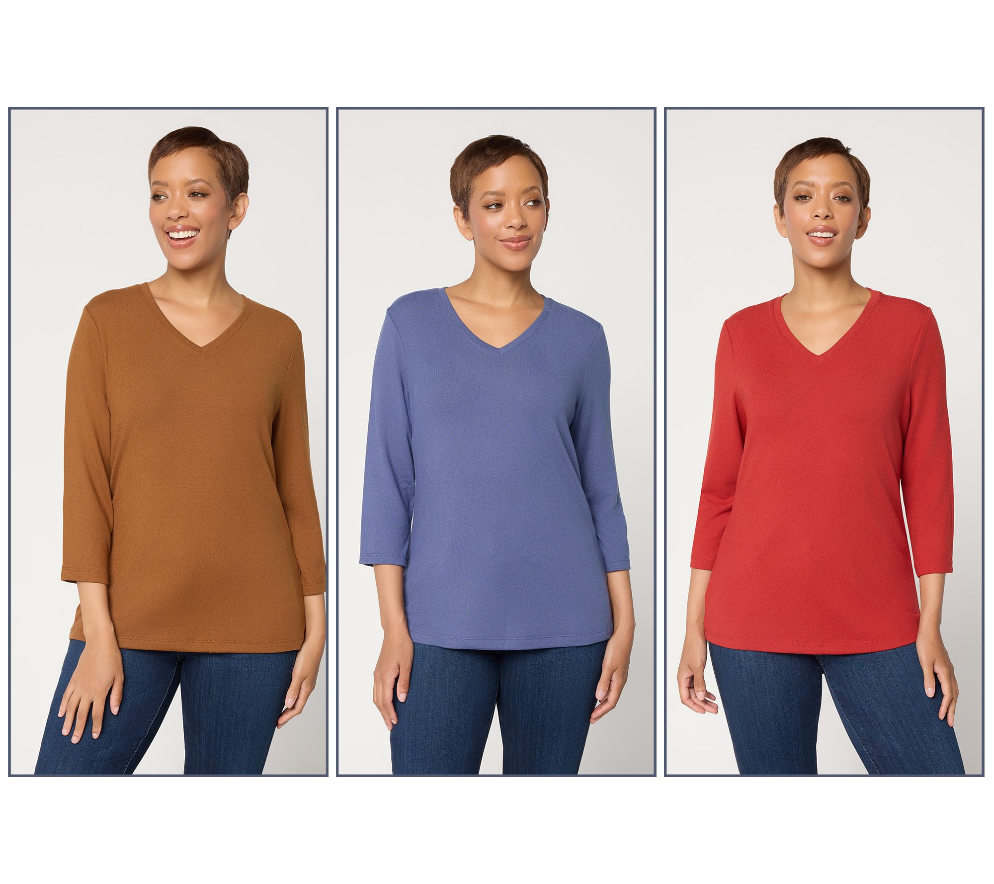 Denim & Co. Essentials Heavenly Jersey 3-Pack 3/4 Sleeve Tops