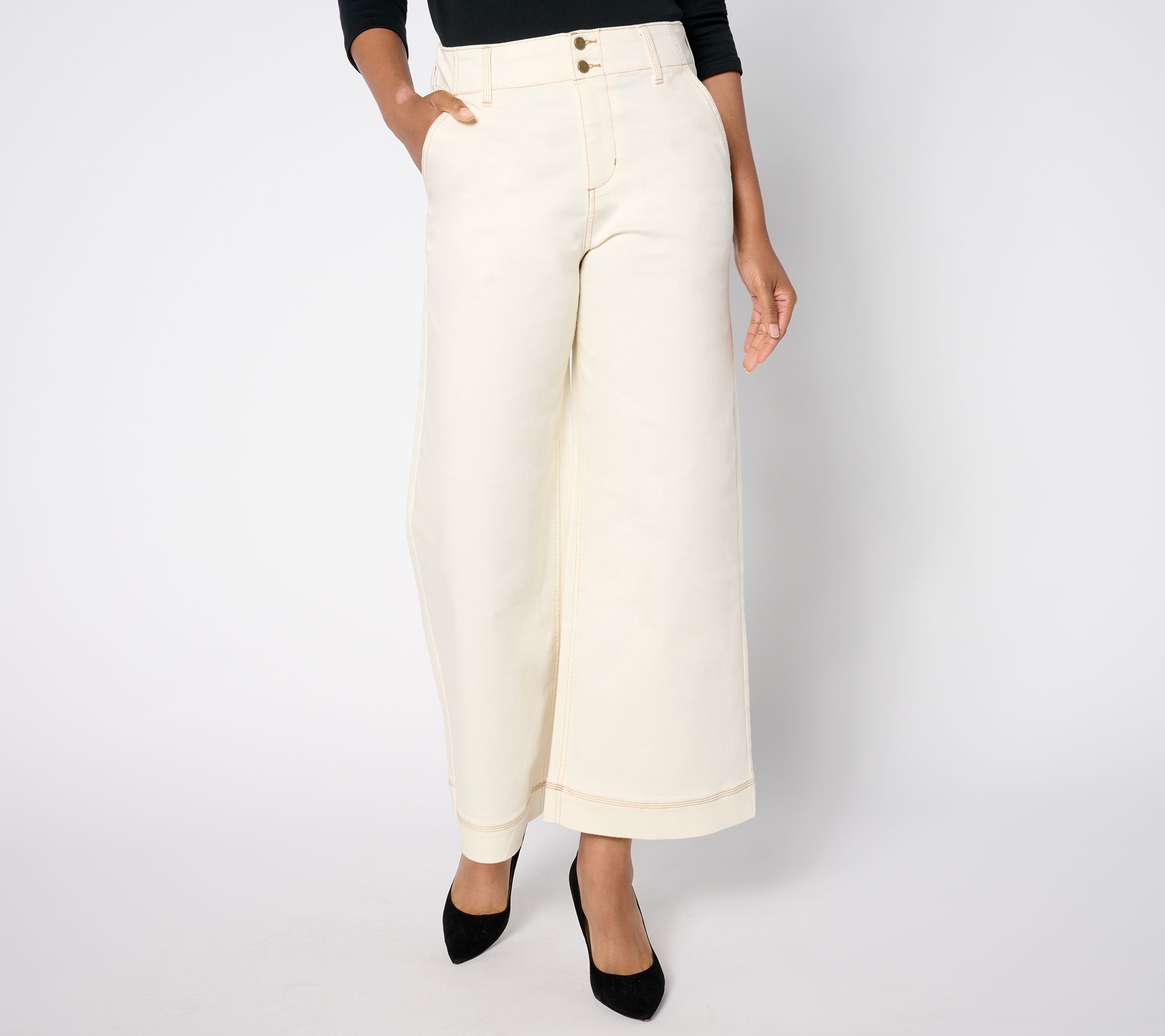 Studio Park x Ali Carr Petite Twill Wide-Leg High-Waist Pant