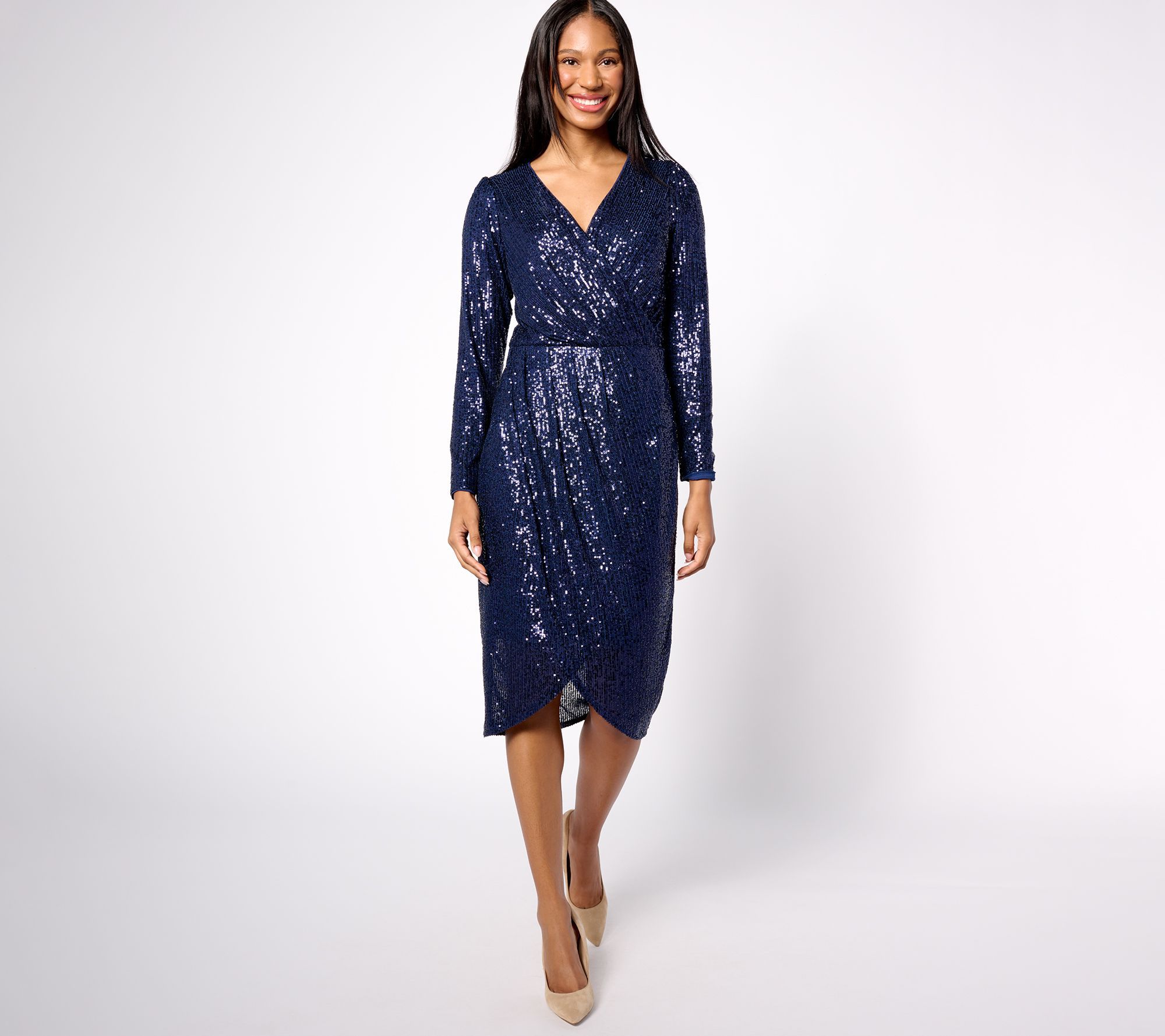 "As Is" Isaac Mizrahi Live! Petite Always Isaac Sequin Wrap Dress