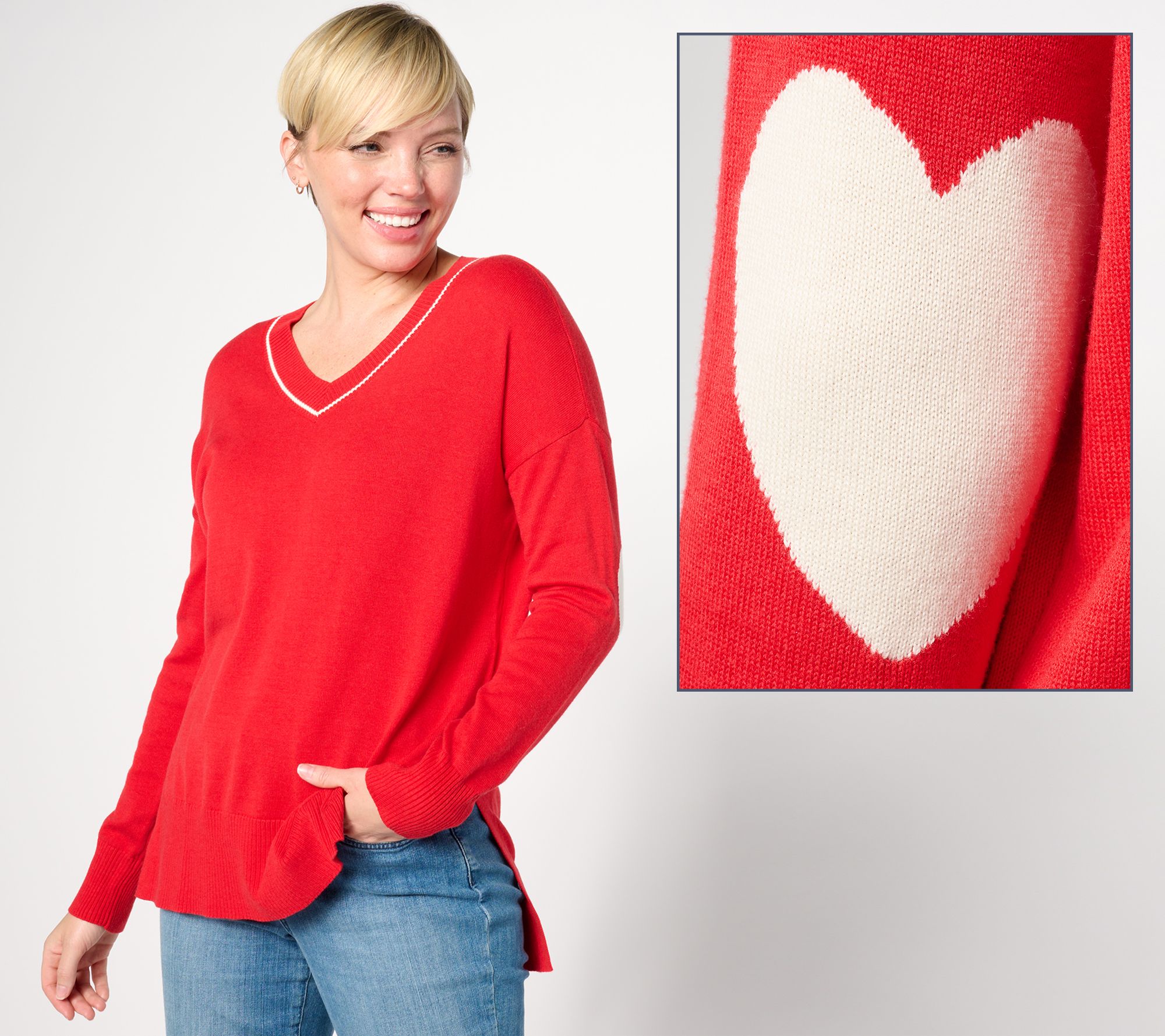 "As Is" Studio Park x Amy Stran Galentine V-Neck Heart Sleeve Sweater