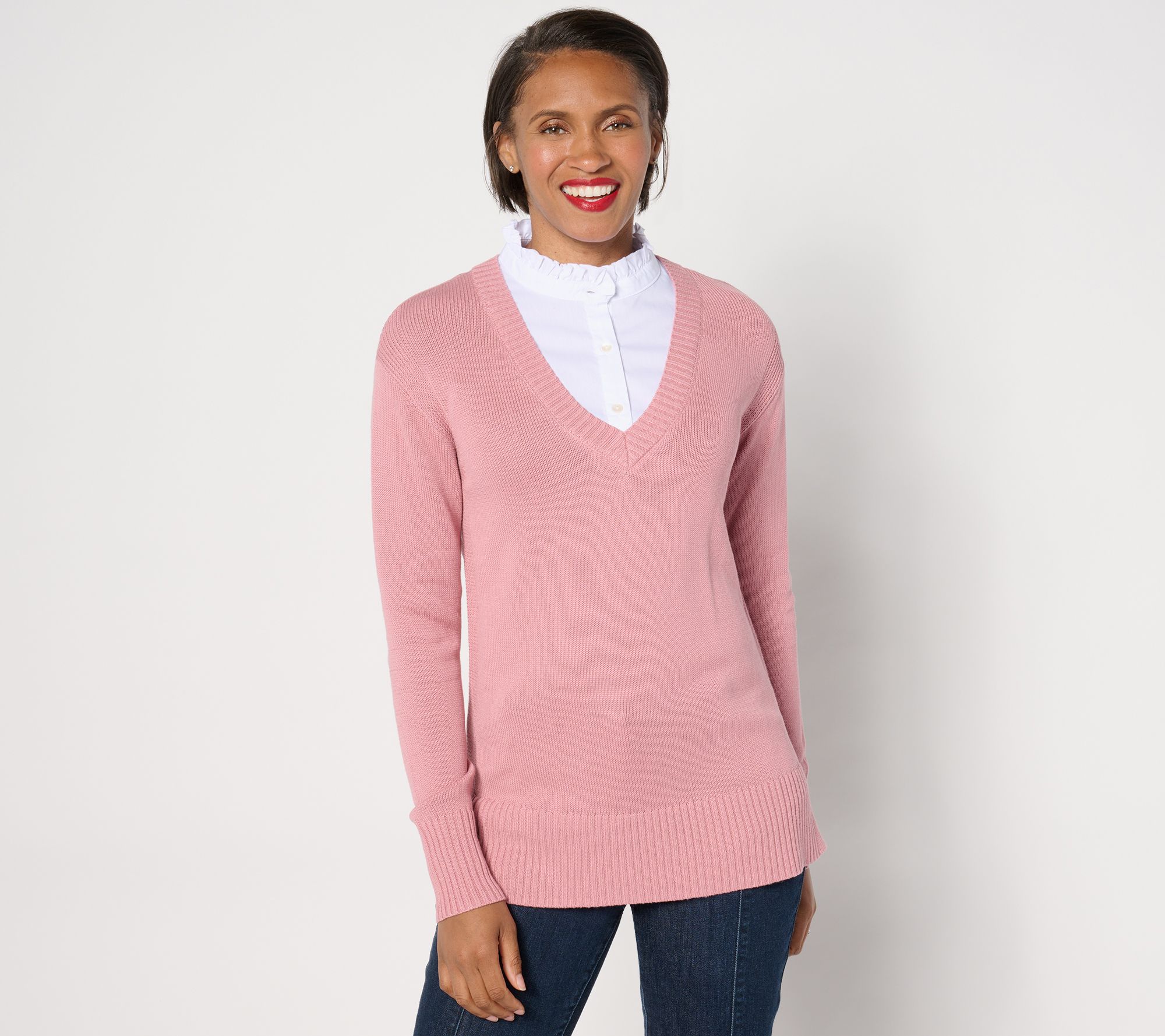 Denim & Co. Signature Petite 2fer Sweater Tunic