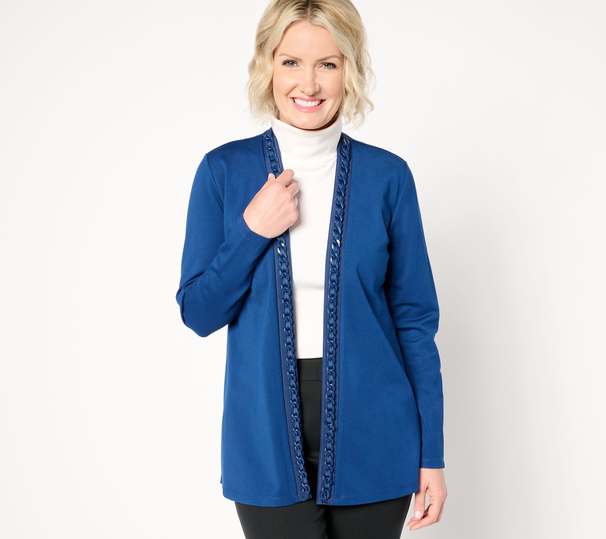 GRAVER Susan Graver Petite Sleek Ponte Long Sleeve Cardigan