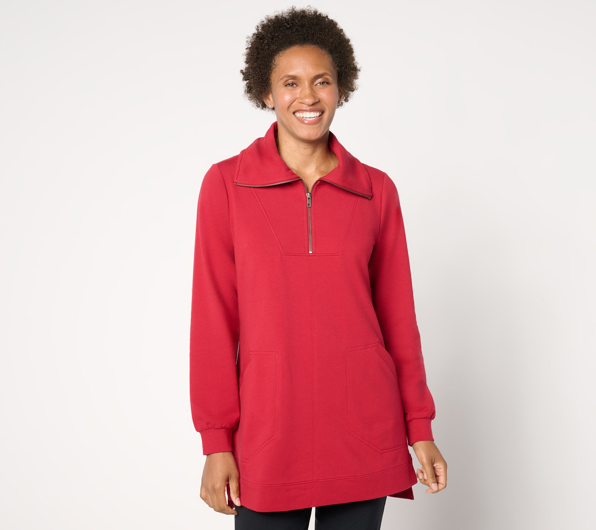 Joan Rivers French Terry Half Zip Mock Neck Tunic
