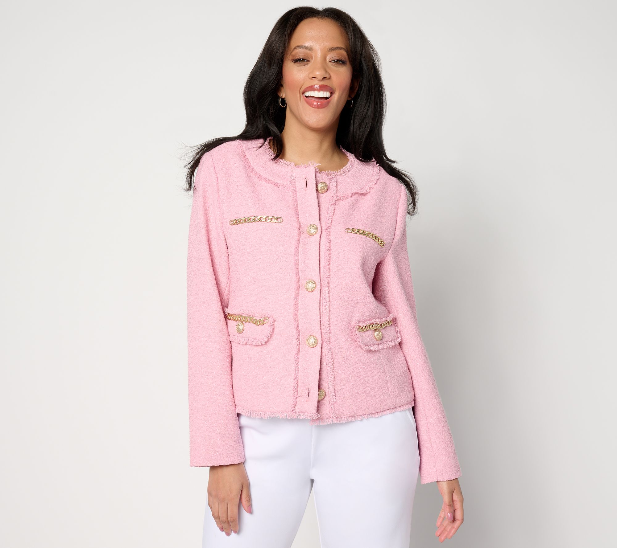 "As Is" Dennis Basso Textured Jacket with Goldtone Chain Detail