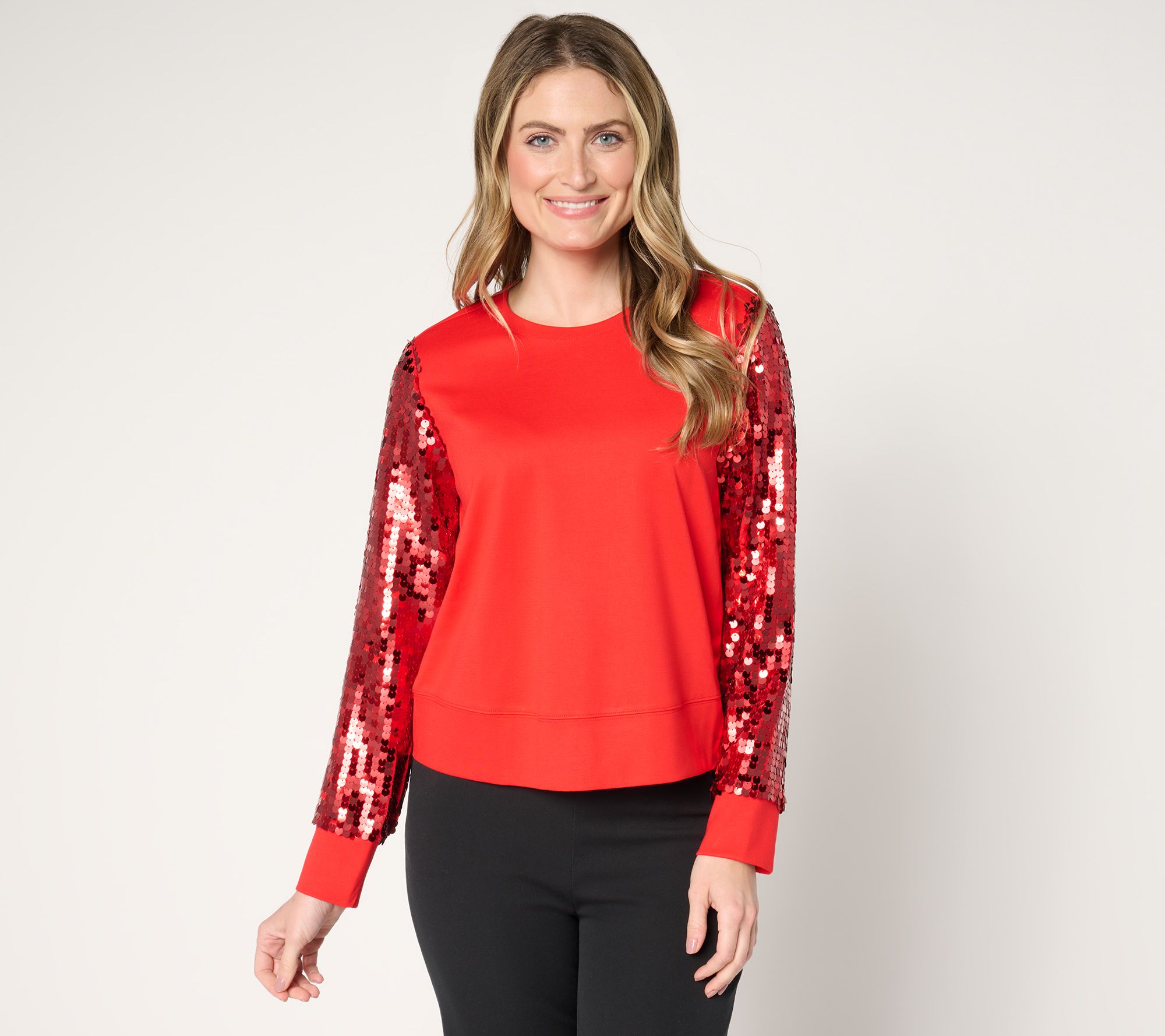 by Stacy London Two-Tone Sequin Sleeve Top