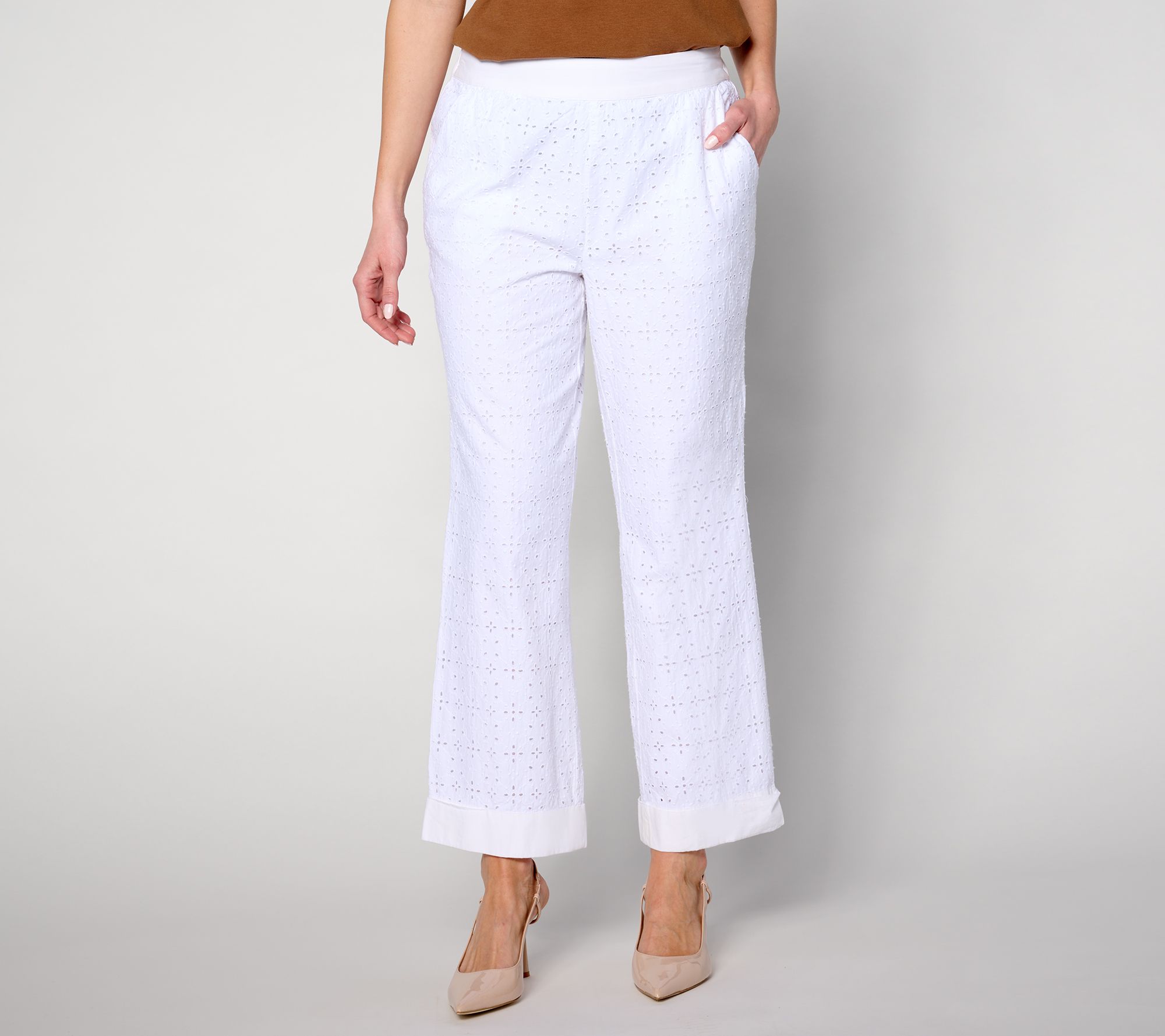 "As Is" Isaac Mizrahi Live! Tall Cotton Eyelet Straight Ankle Pants