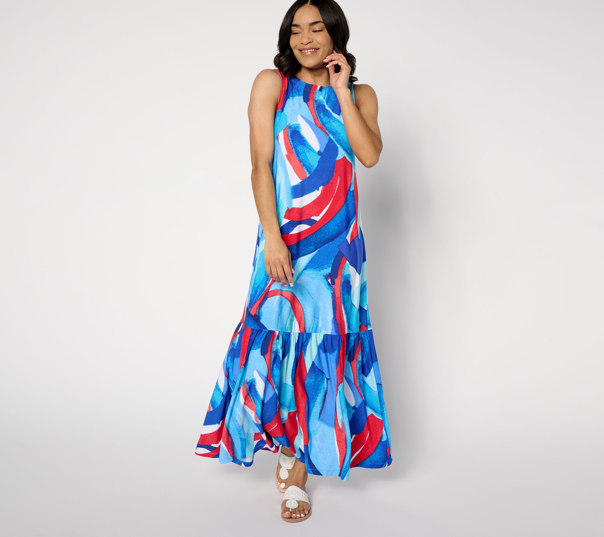 "As Is" Susan Graver Petite Printed Liquid Knit A-Line Maxi Dress