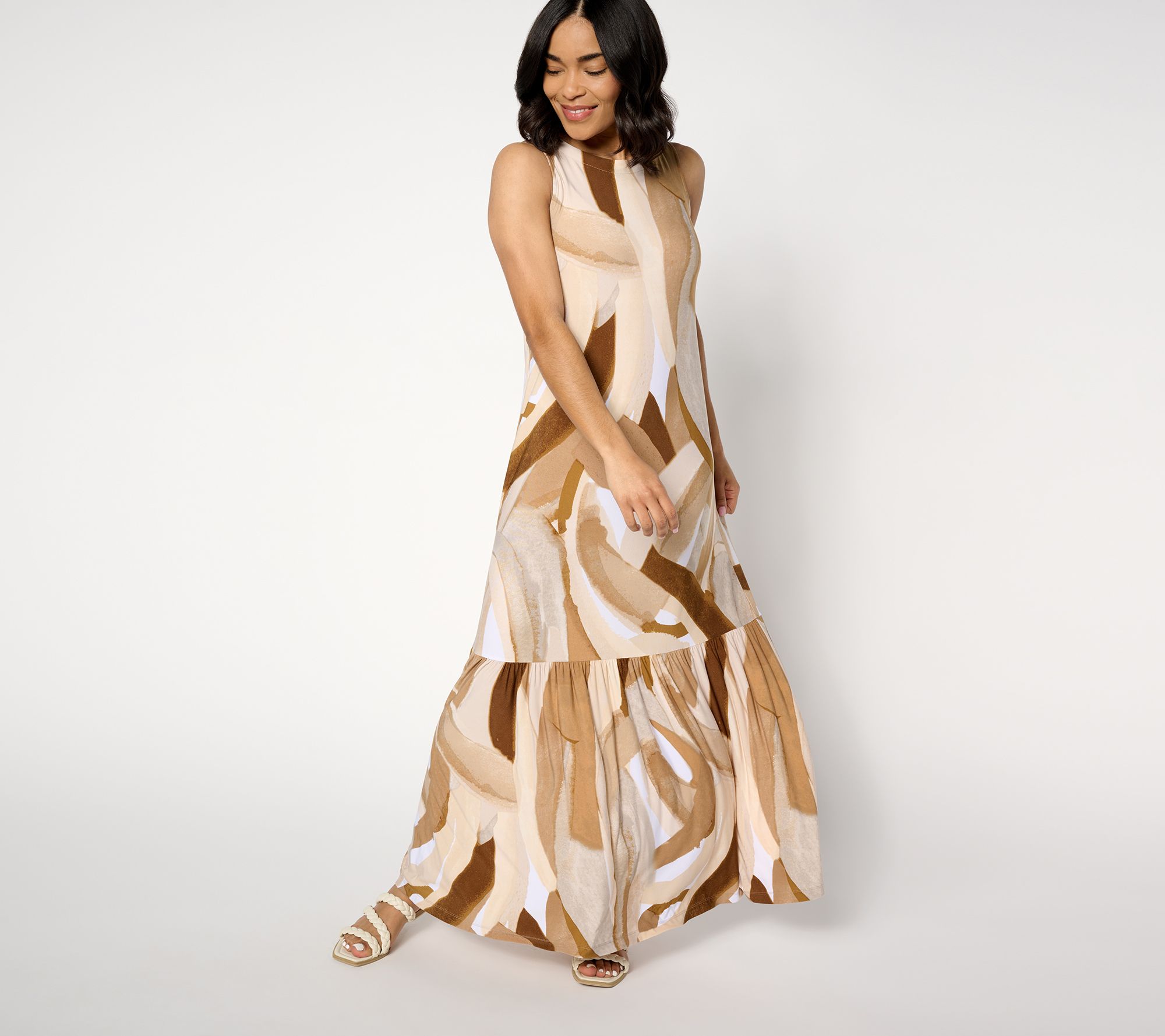 "As Is" Susan Graver Petite Printed Liquid Knit A-Line Maxi Dress