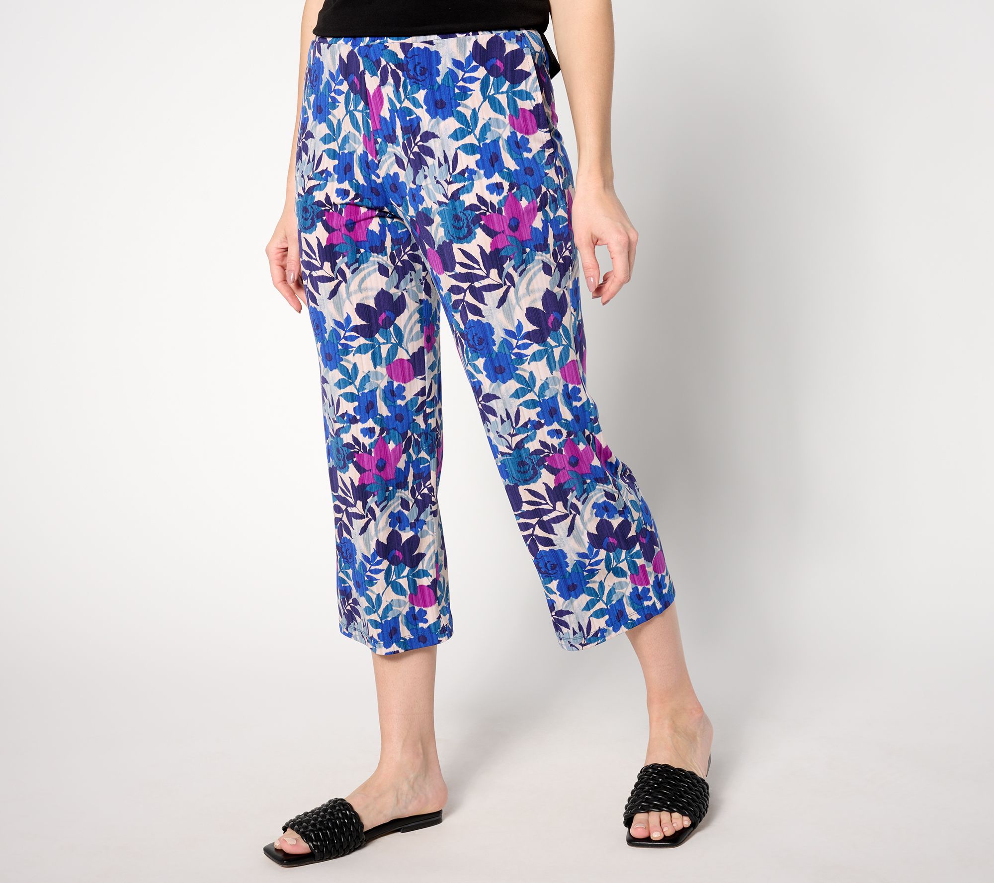 "As Is" Susan Graver Regular Printed Liquid Knit Ava Slim Crop Pants