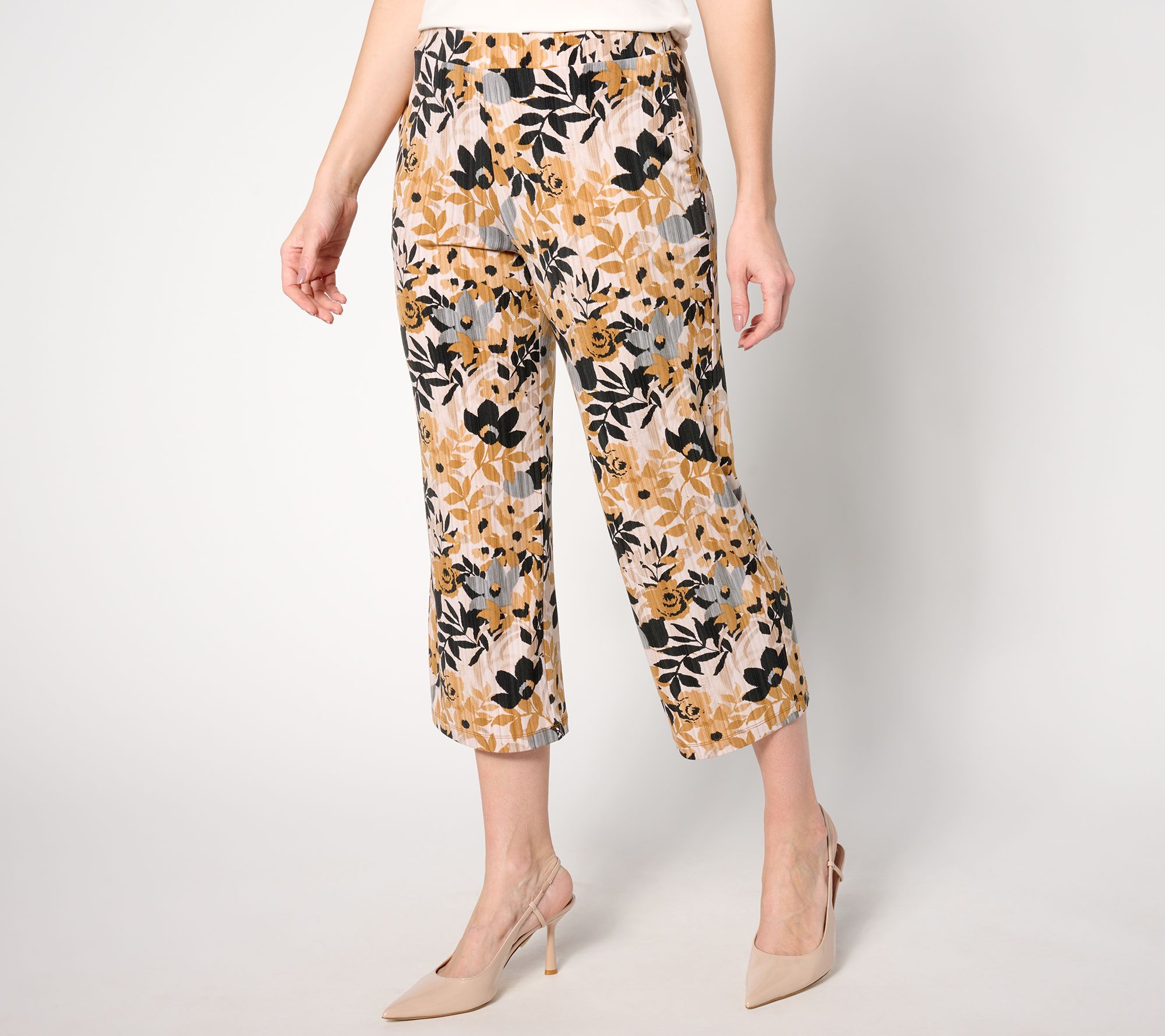 "As Is" Susan Graver Regular Printed Liquid Knit Ava Slim Crop Pants