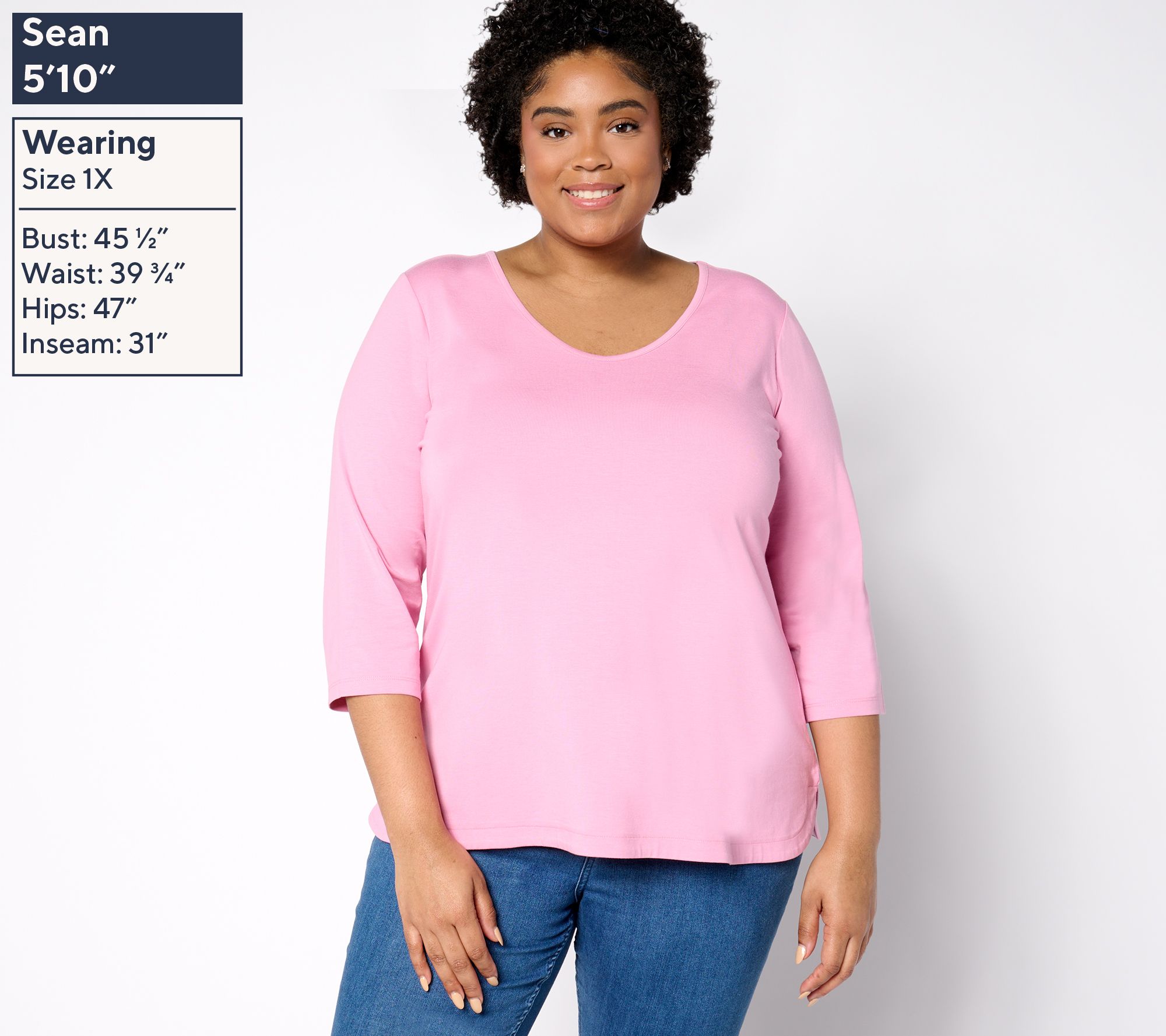 Denim & Co. Essentials So Soft Jersey Curved Hem V-Neck Top