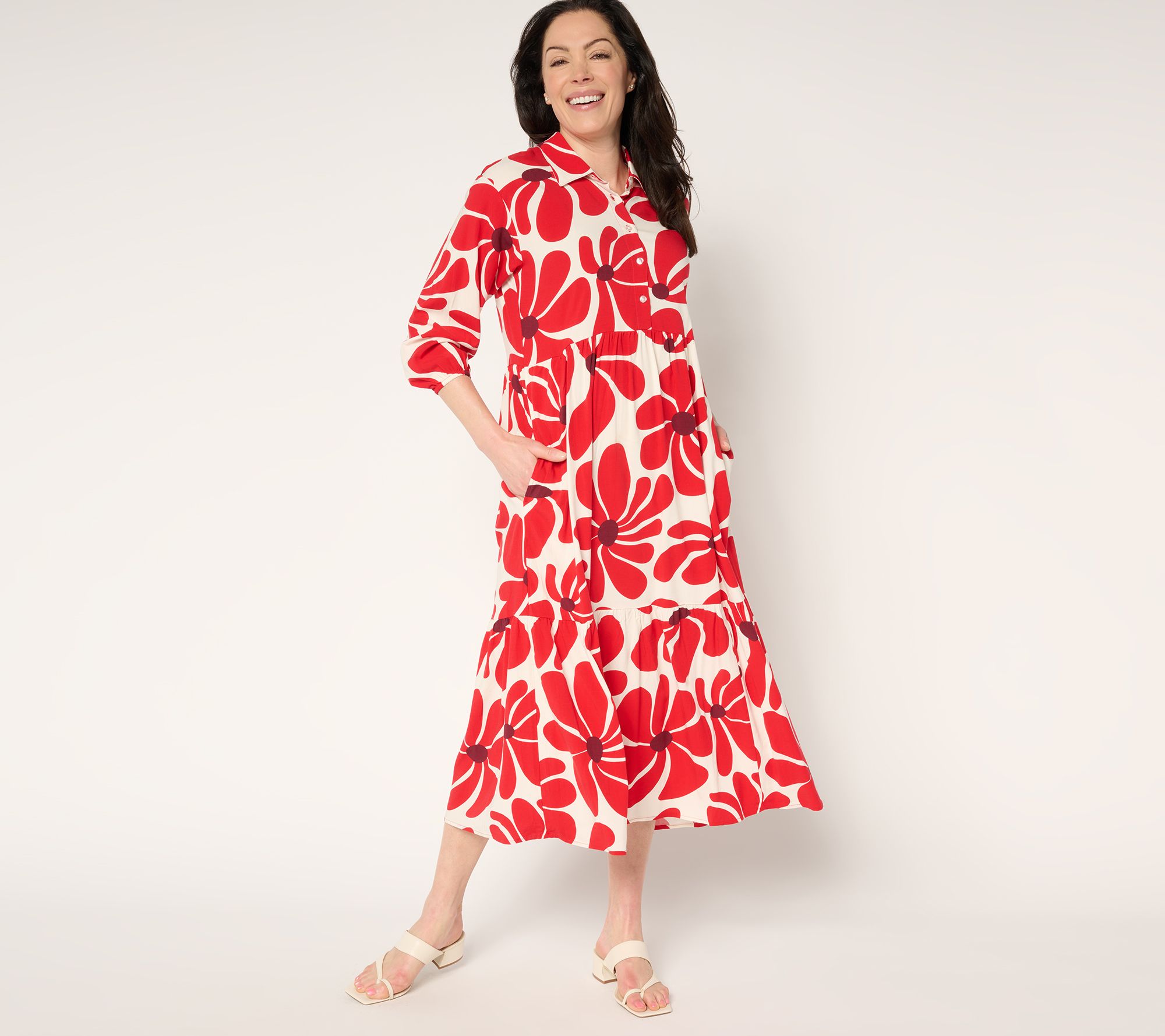 Studio Park x Amy Stran Regular Printed Tiered Midi Shirtdress