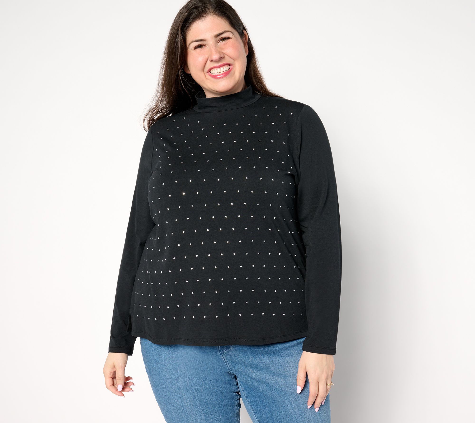  "As Is" Studio Park X Jane Treacy Mockneck Rhinestone Knit Top