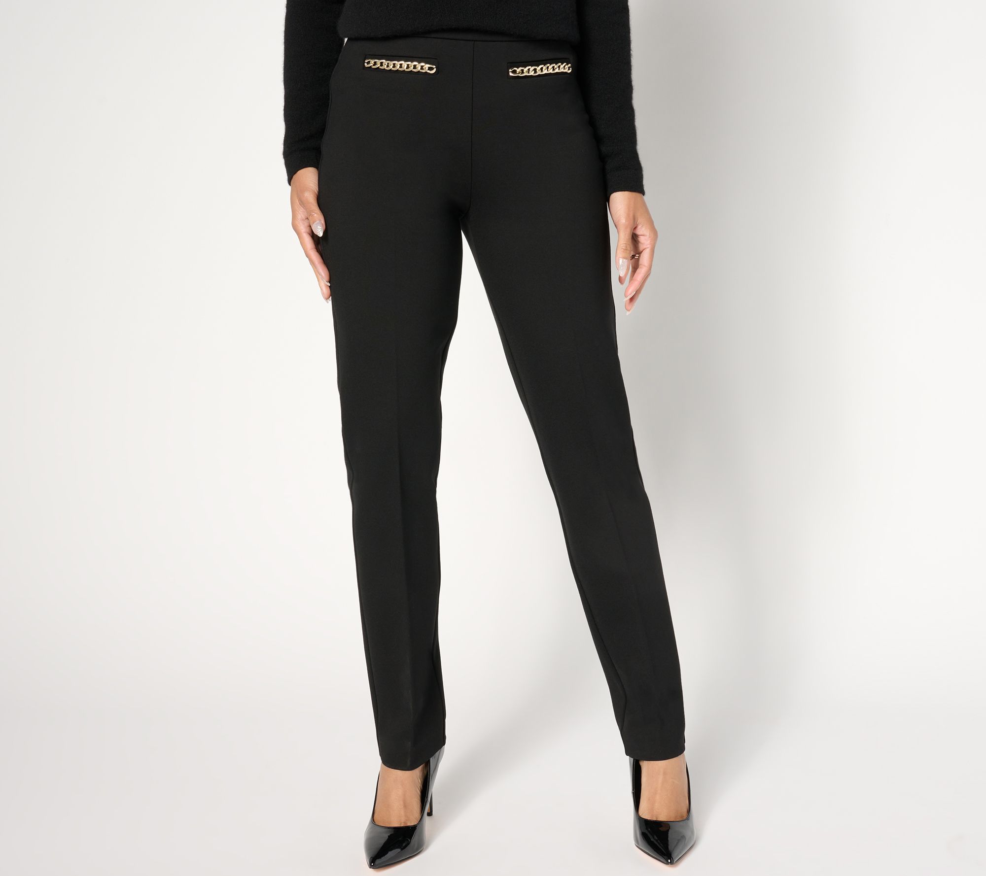 "As Is" Susan Graver Regular Smart Ponte Slim Leg Pull On Pants