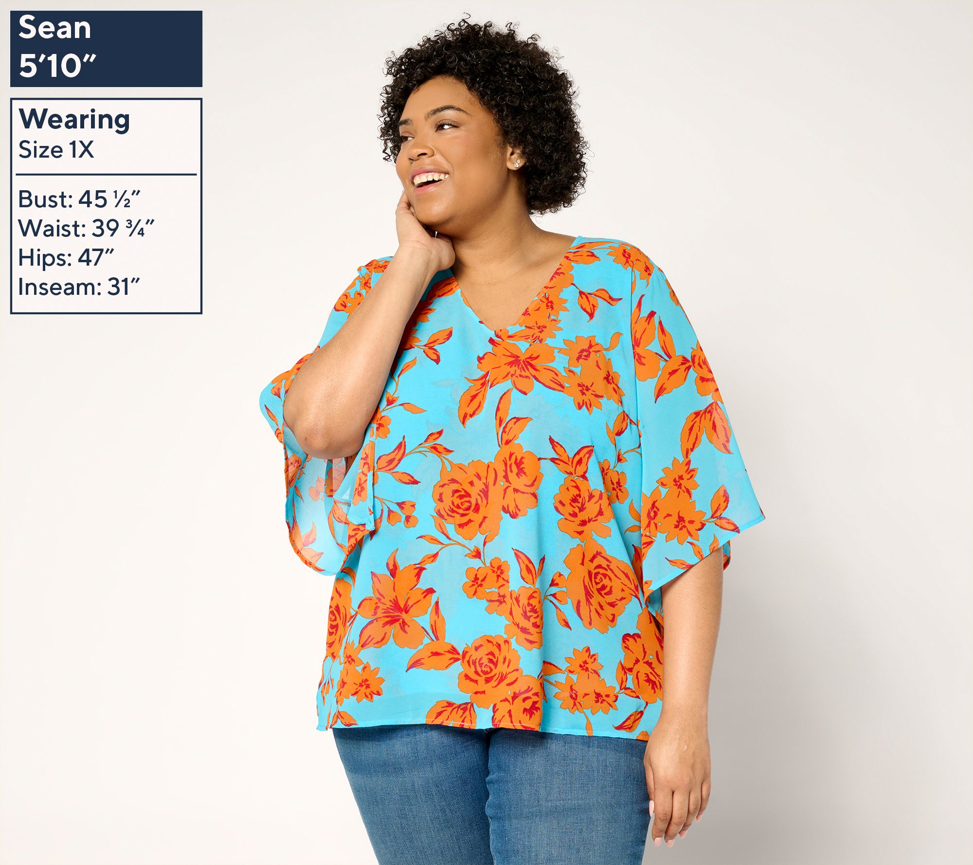 Belle by Kim Gravel Double Chiffon Handkerchief Sleeve Blouse