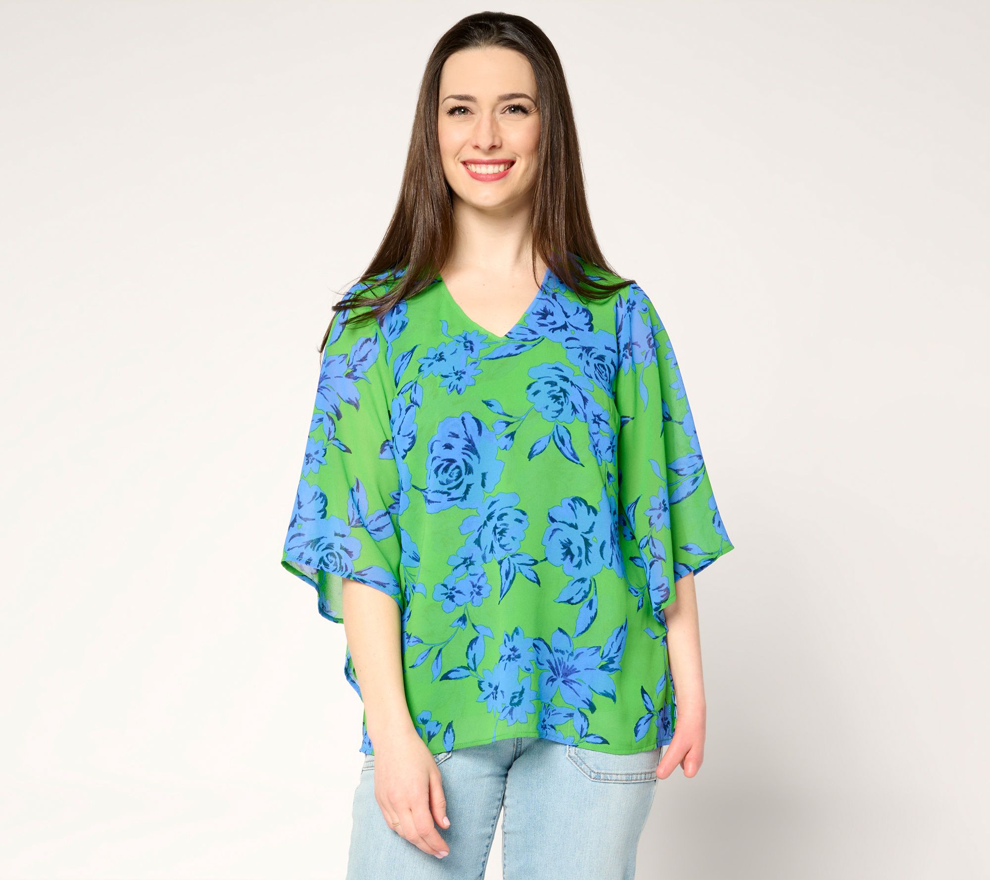 Belle by Kim Gravel Double Chiffon Handkerchief Sleeve Blouse